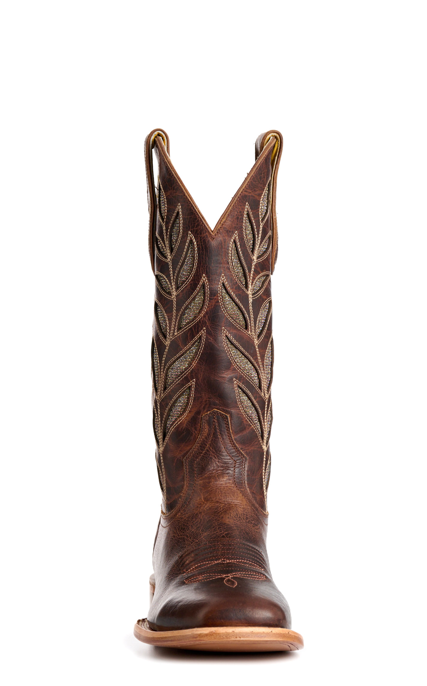 Cavender's Women's Cognac & Gold Sparkle Inlay Wide Square Toe Cowboy Boots - Image 1