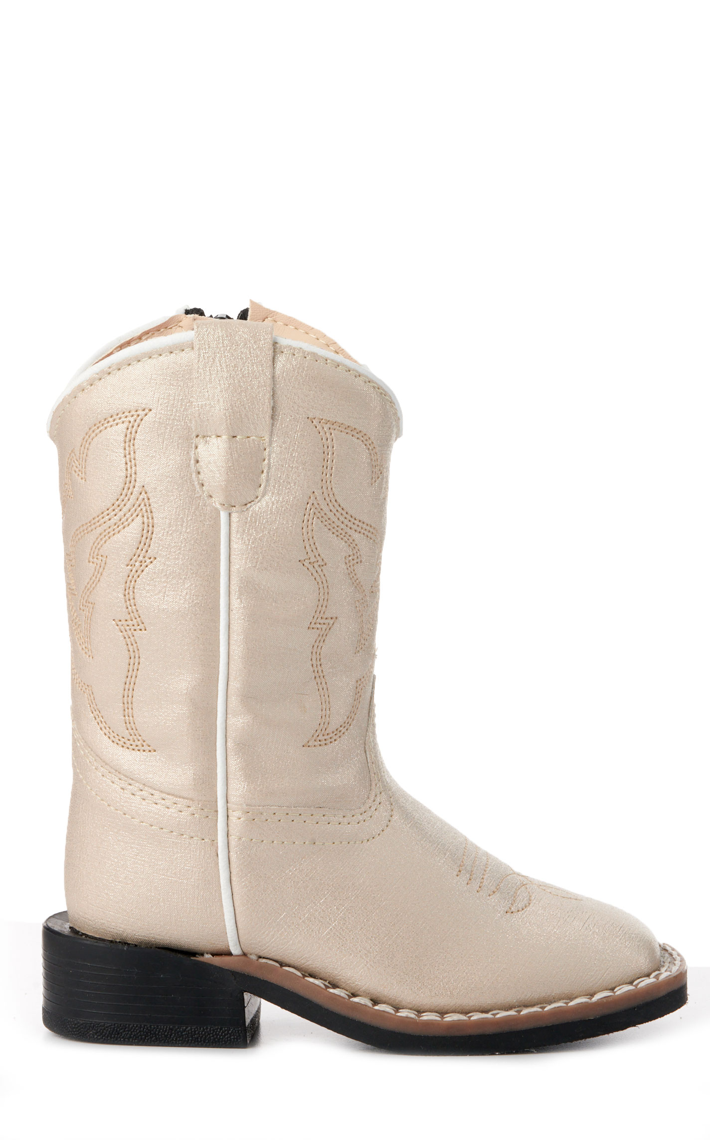 Old West Toddler Girls' Pearl Cream Faux Leather Wide Square Cowboy Boots - Image 1