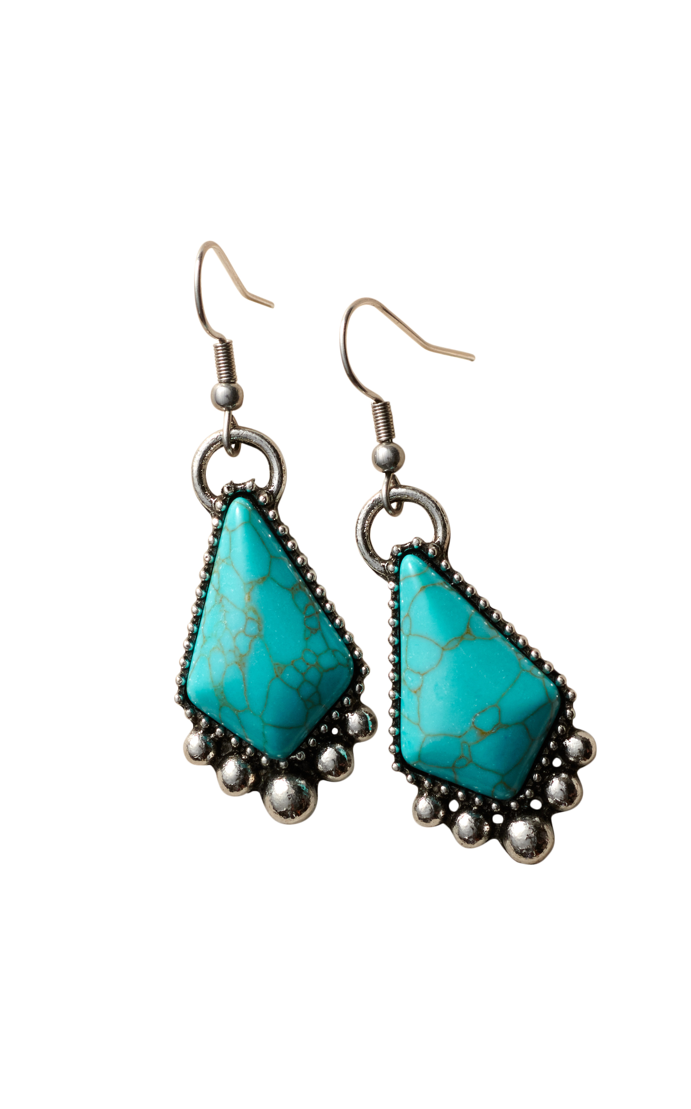 Rockin C Silver Beading & Turquoise Diamond Stone Earrings - Image 1