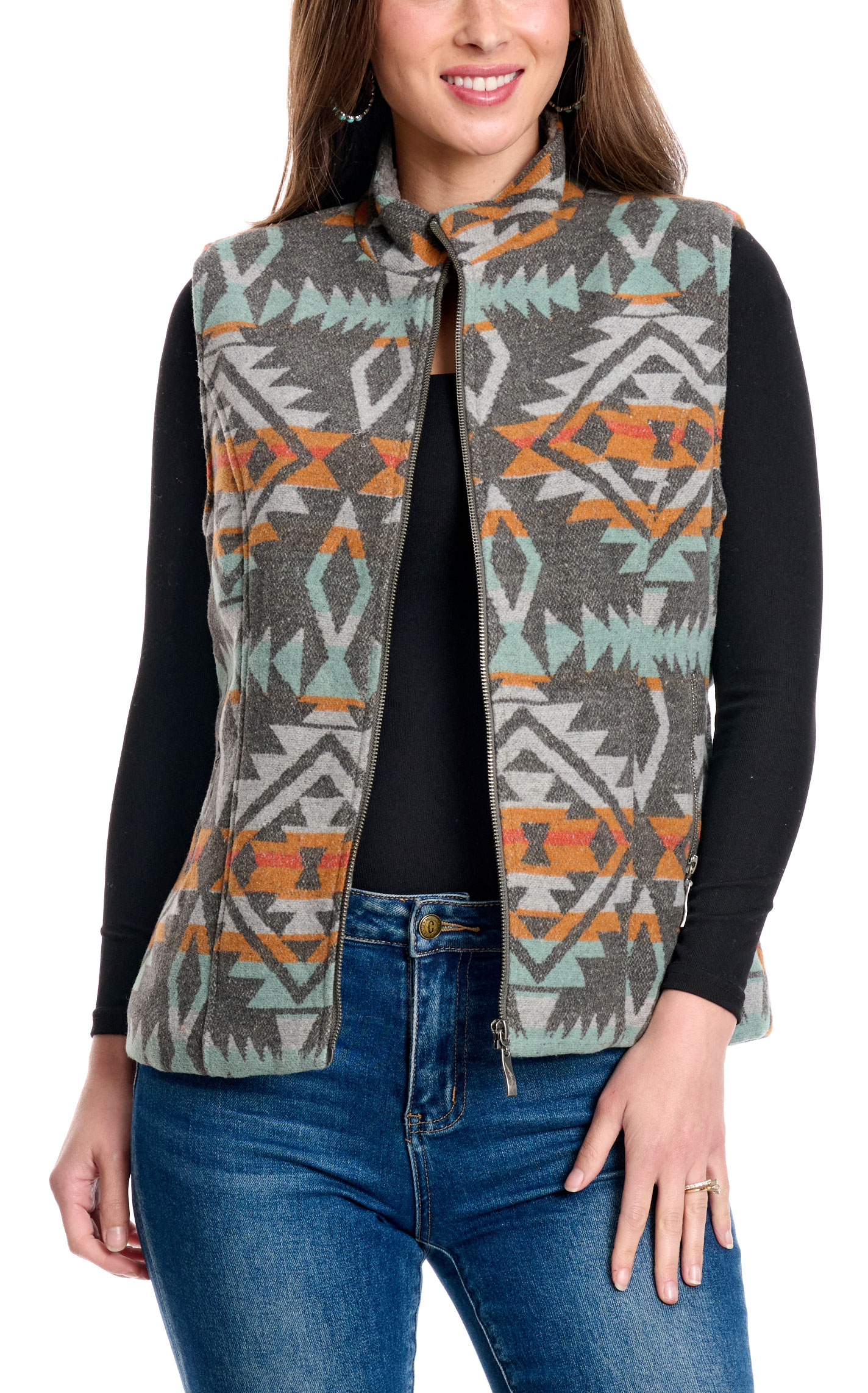 Montana Clothing Co. Women's Colorful Charcoal Aztec Shacket - Image 1