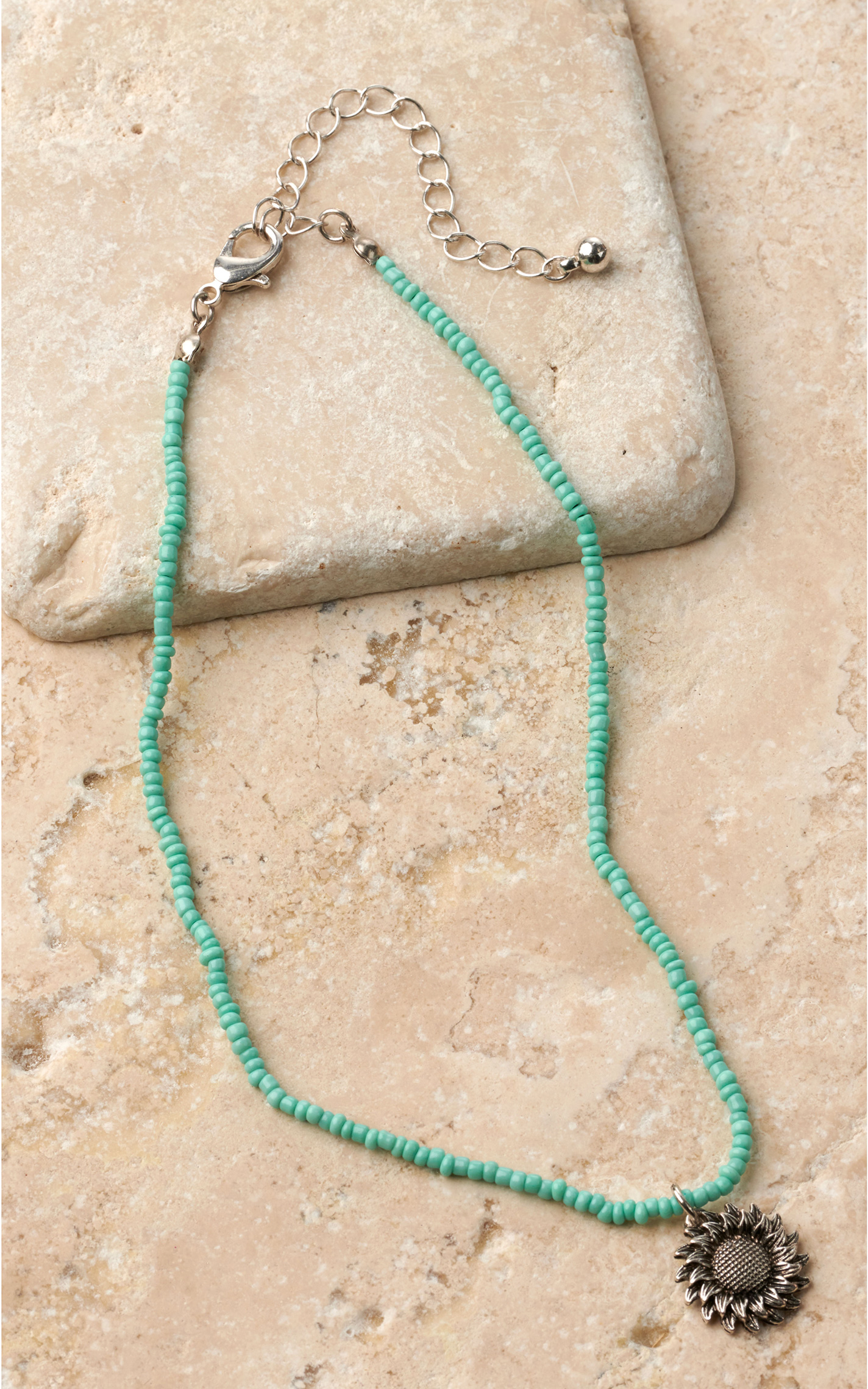 Blazin Roxx Turquoise Beaded Chain with Sunflower Pendant Necklace and Earrings Jewelry Set - Image 1