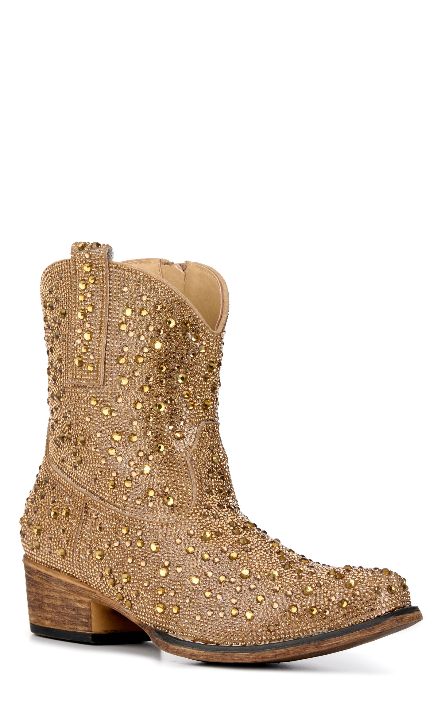 Roper Women's Shay Jewels Tan Rhinestone Snip Toe Cowboy Booties - Image 1