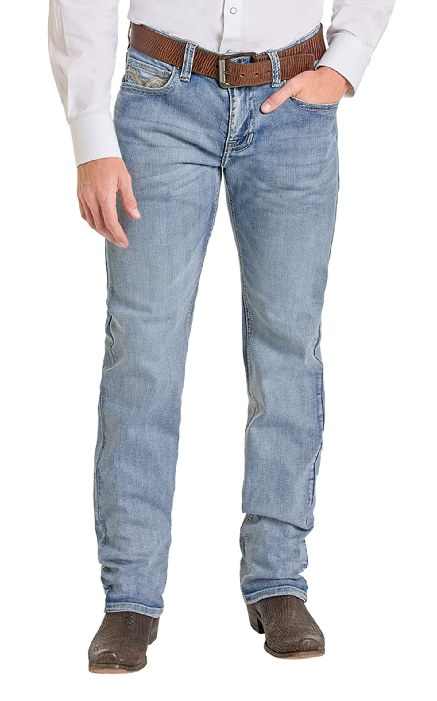 Rock & Roll Denim Men's Light Wash Pistol Stackable Boot Cut Jeans - Image 1