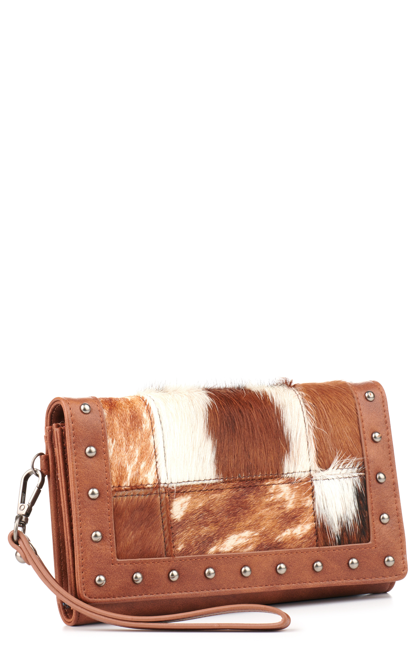 Catchfly Brown Leather & Hair on Hide Patchwork Western Wallet - Image 1