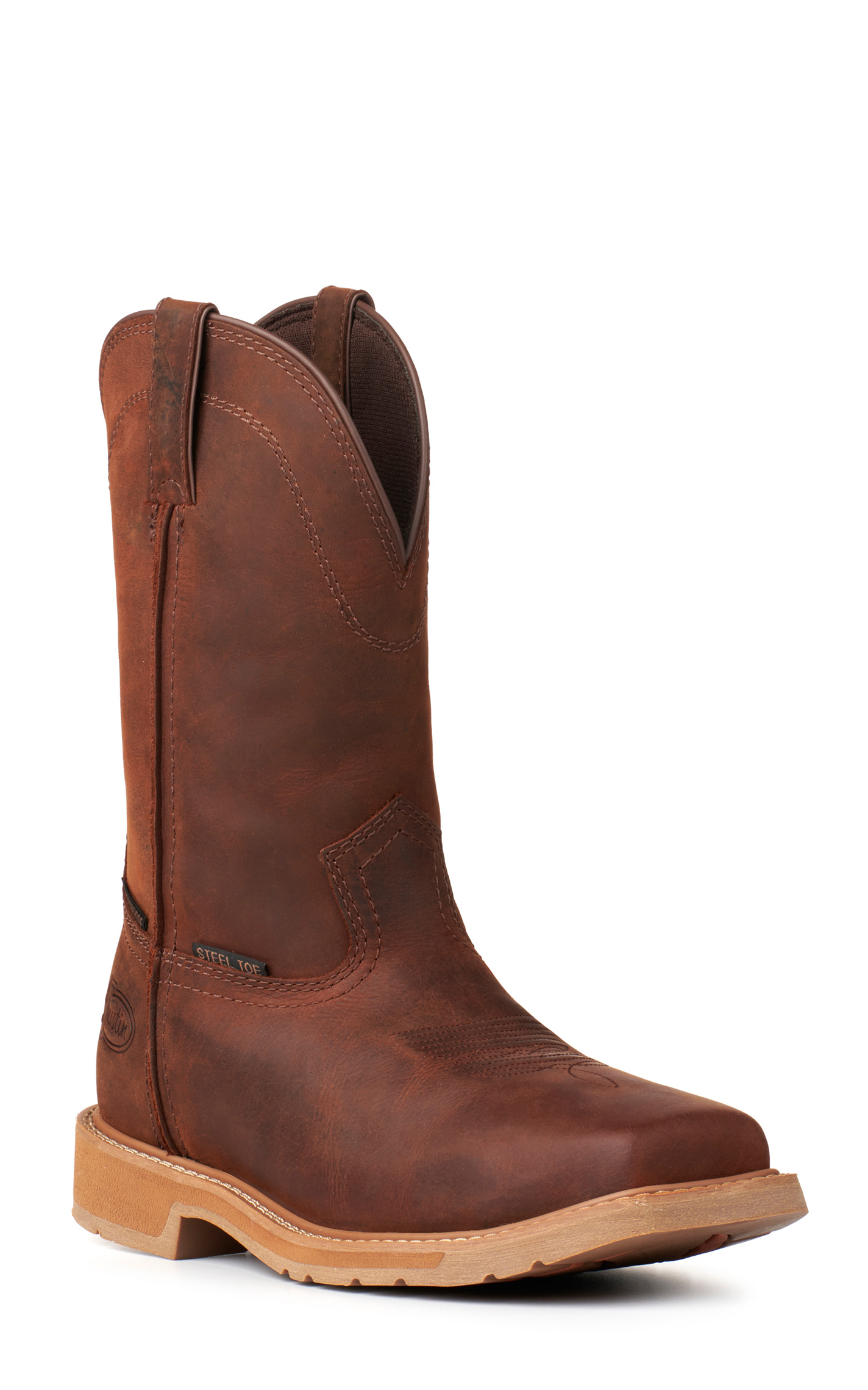 Justin Men's Buster II Pecan Brown Waterproof Wide Square Steel Toe Work Boots - Image 1