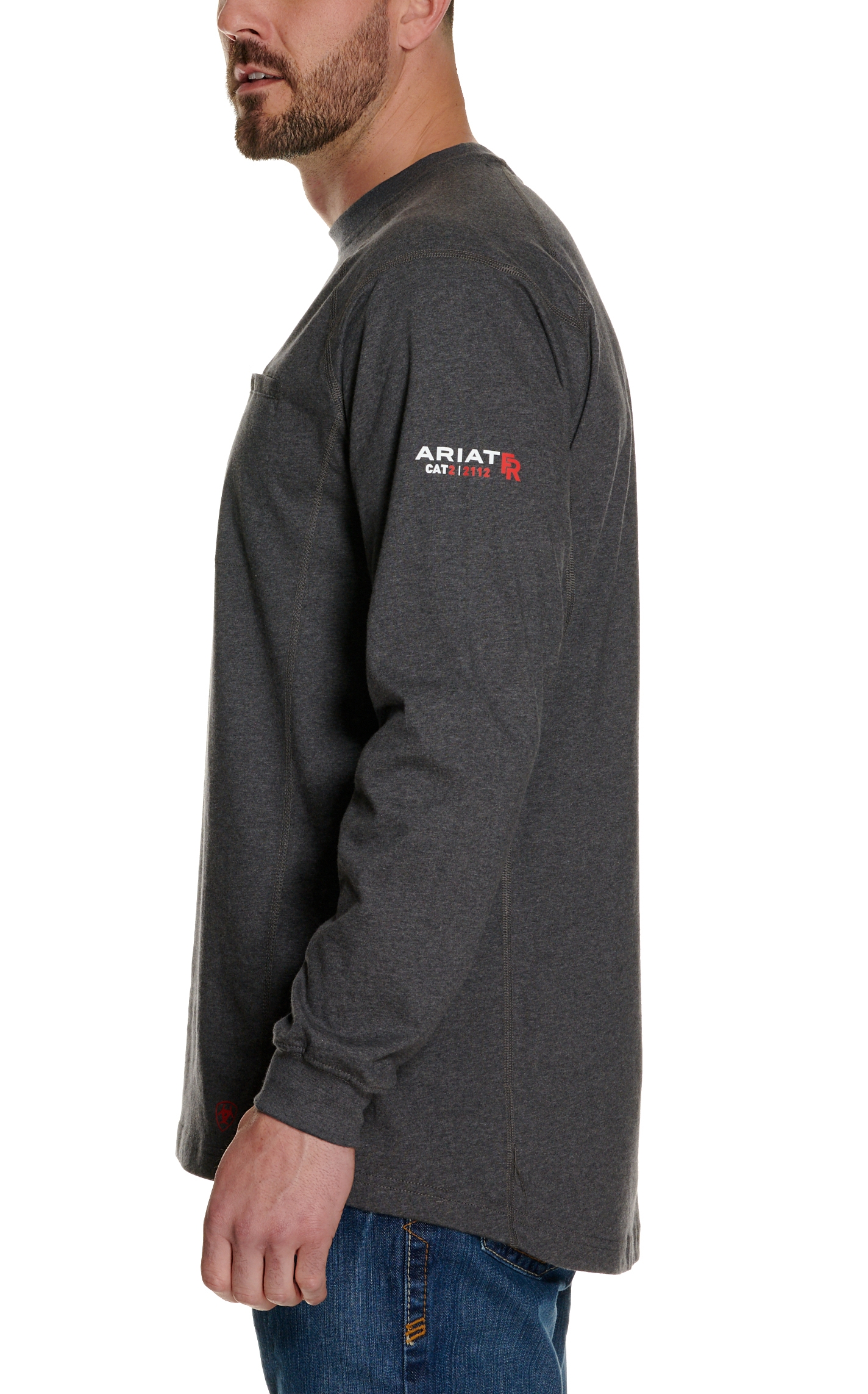 Ariat Work FR Men's Air Crew Charcoal Heather HRC2 Long Sleeve Work Shirt - Image 1
