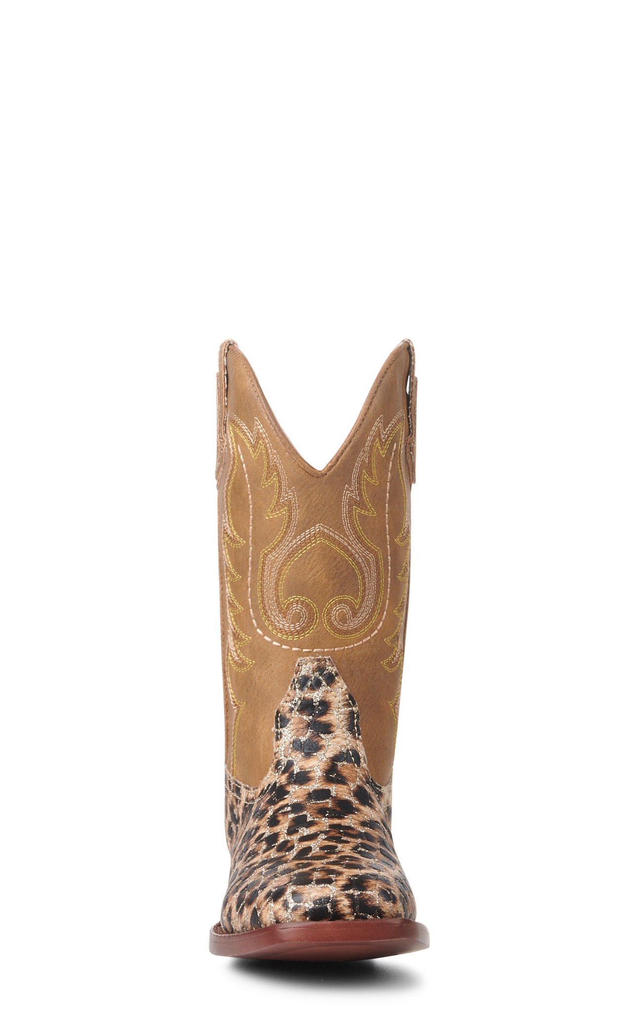 Roper Girl's Brown and Leopard with Gold Glitter Wide Square Toe Cowboy Boots - Image 1