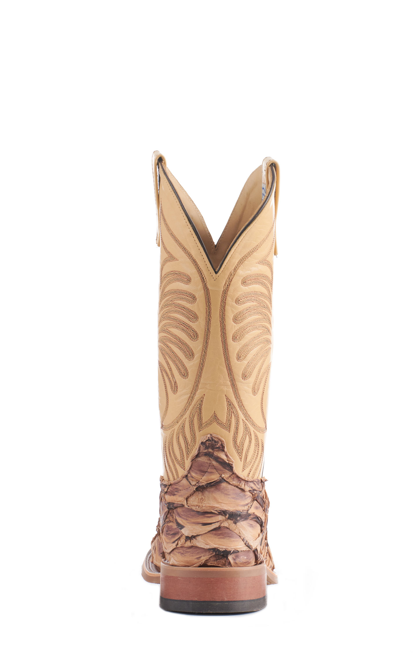 Anderson Bean Men's Ivory and Brown Matte Big Bass Wide Square Toe Exotic Cowboy Boots - Image 1