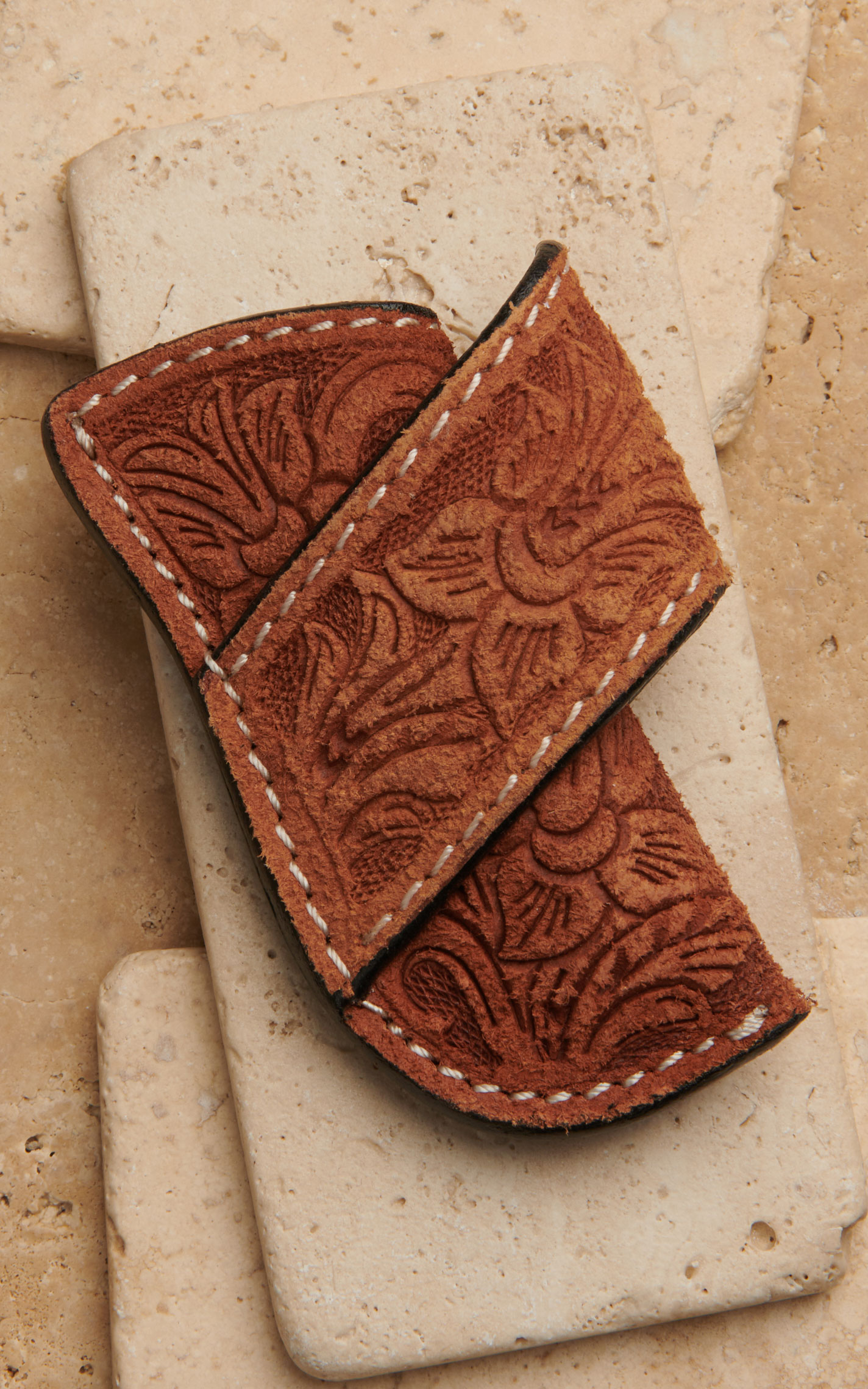 Ranger Belt Co. Brown Floral Tooled Rough Out Leather Knife Sheath - Image 1