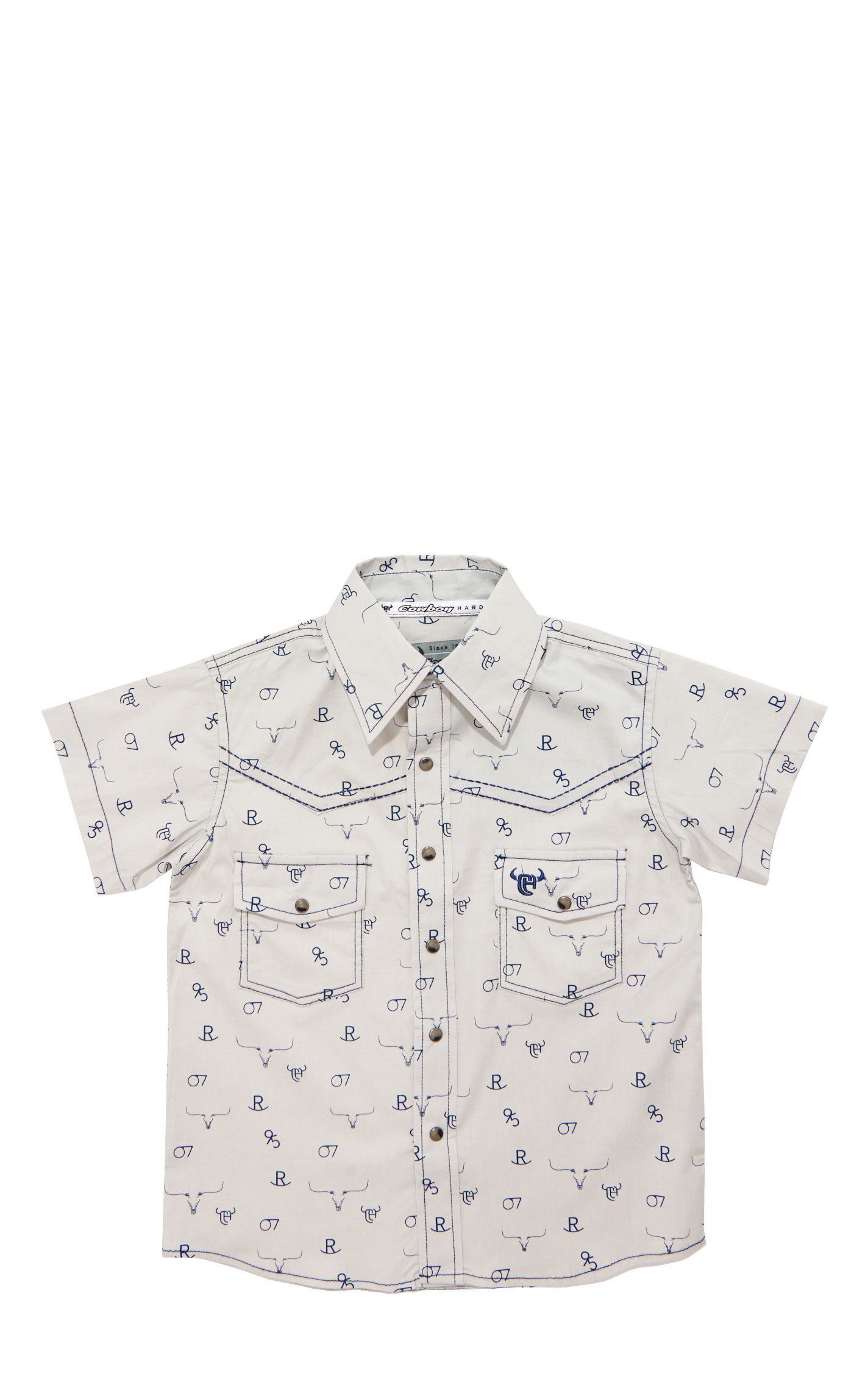 Cowboy Hardware Boy's Light Gray Branding Iron Print Western Shirt - Image 1