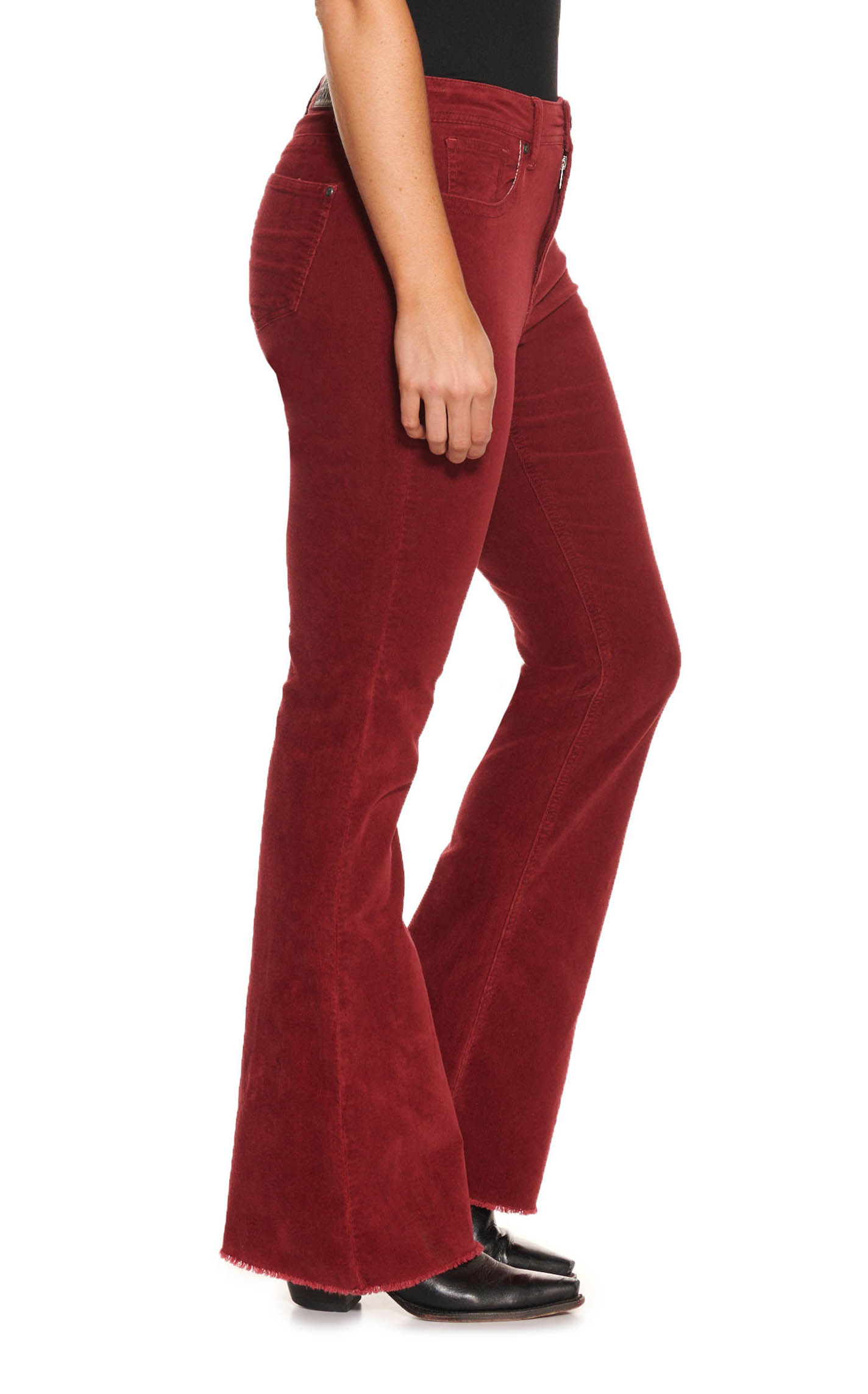 Rockin' C Women's Burgundy Corduroy Frayed Hem Trouser Leg Jean - Image 1