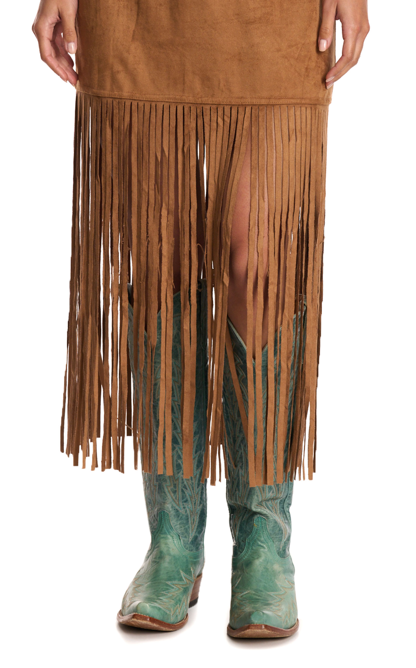 Fashion Express Women's Brown Sugar Faux Suede Fringe Dress - Image 1