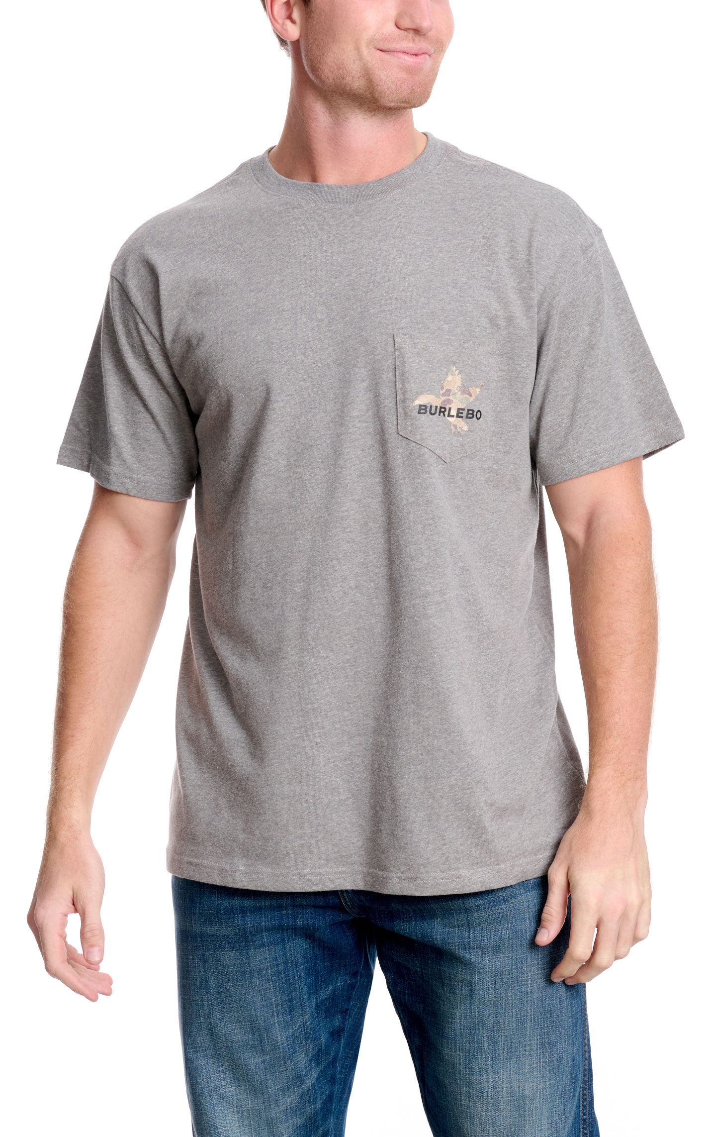 Burlebo Men's Gray Pintail Camo Duck Logo T-Shirt - Image 1