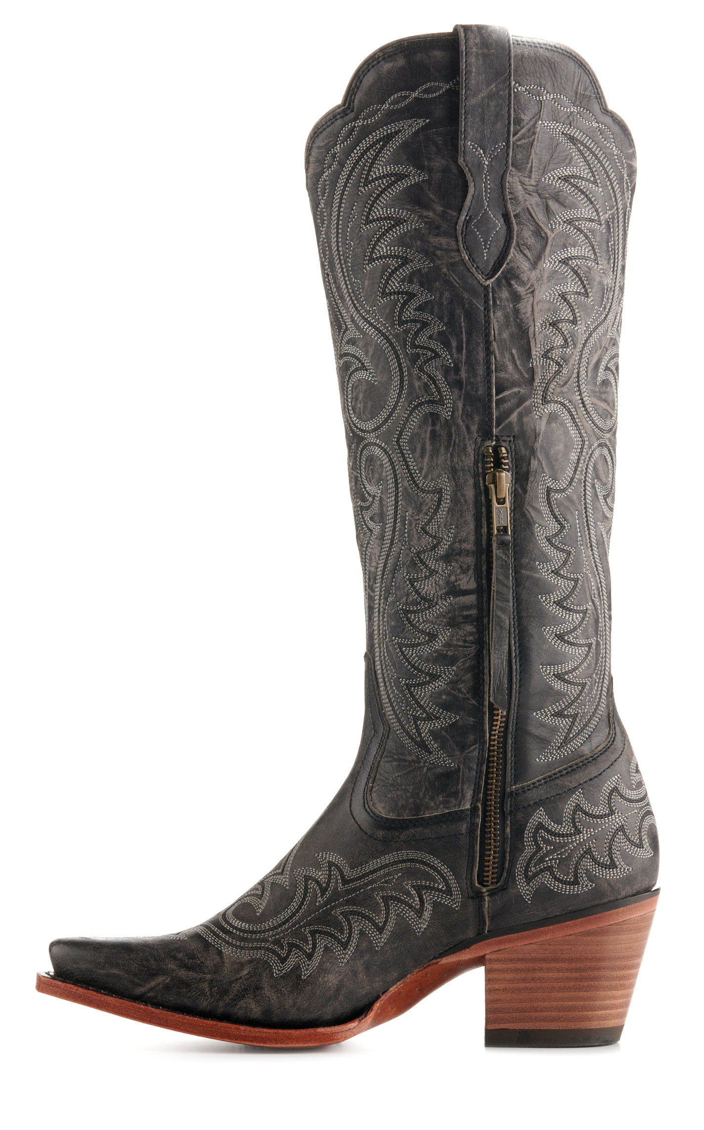Durango Women's Crush Distressed Graphite Snip Toe Tall Cowboy Boots - Image 1