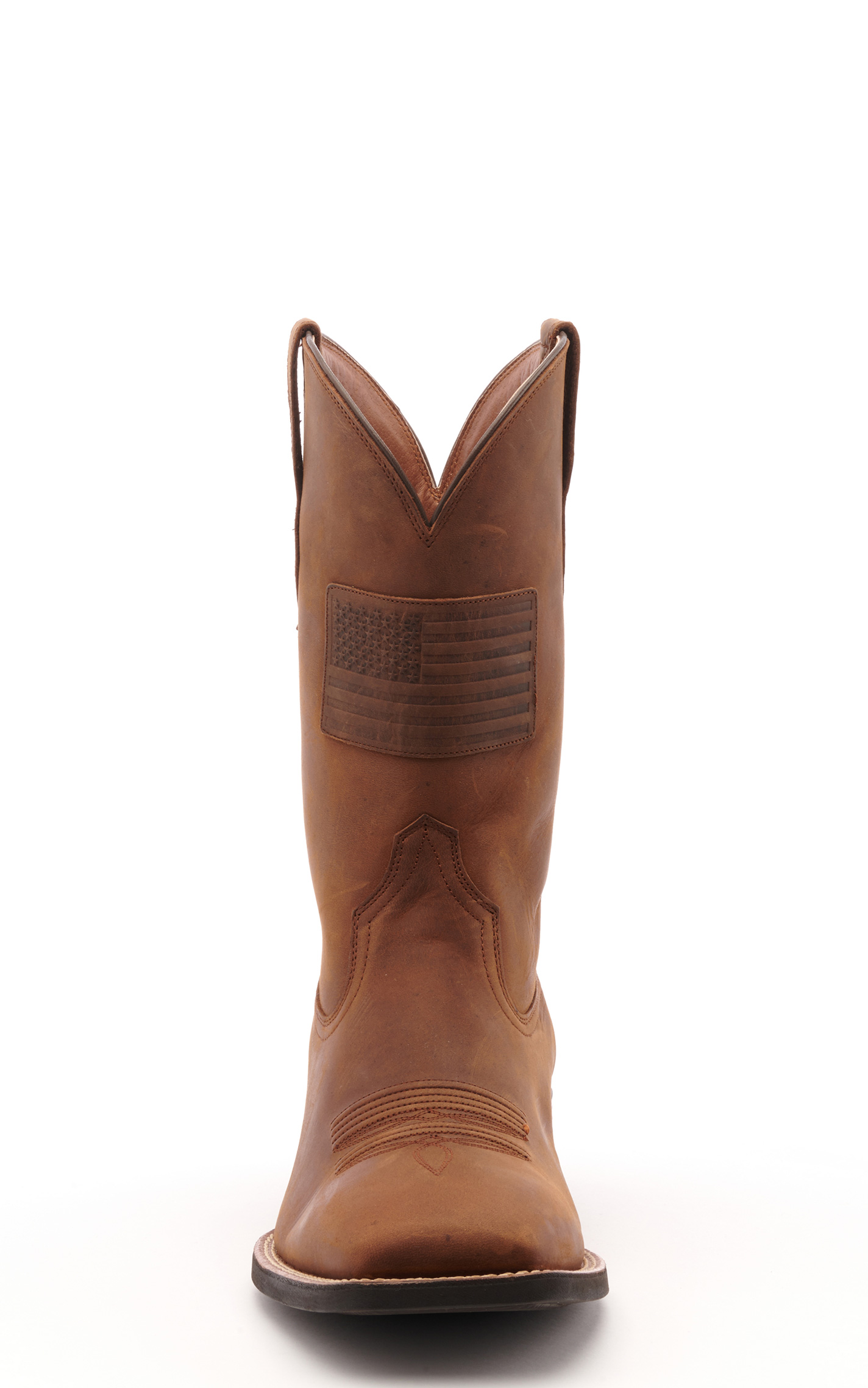 Ariat Men's Sport Patriot II Distressed Tan with Flag Patch Wide Square Toe Cowboy Boots - Image 1