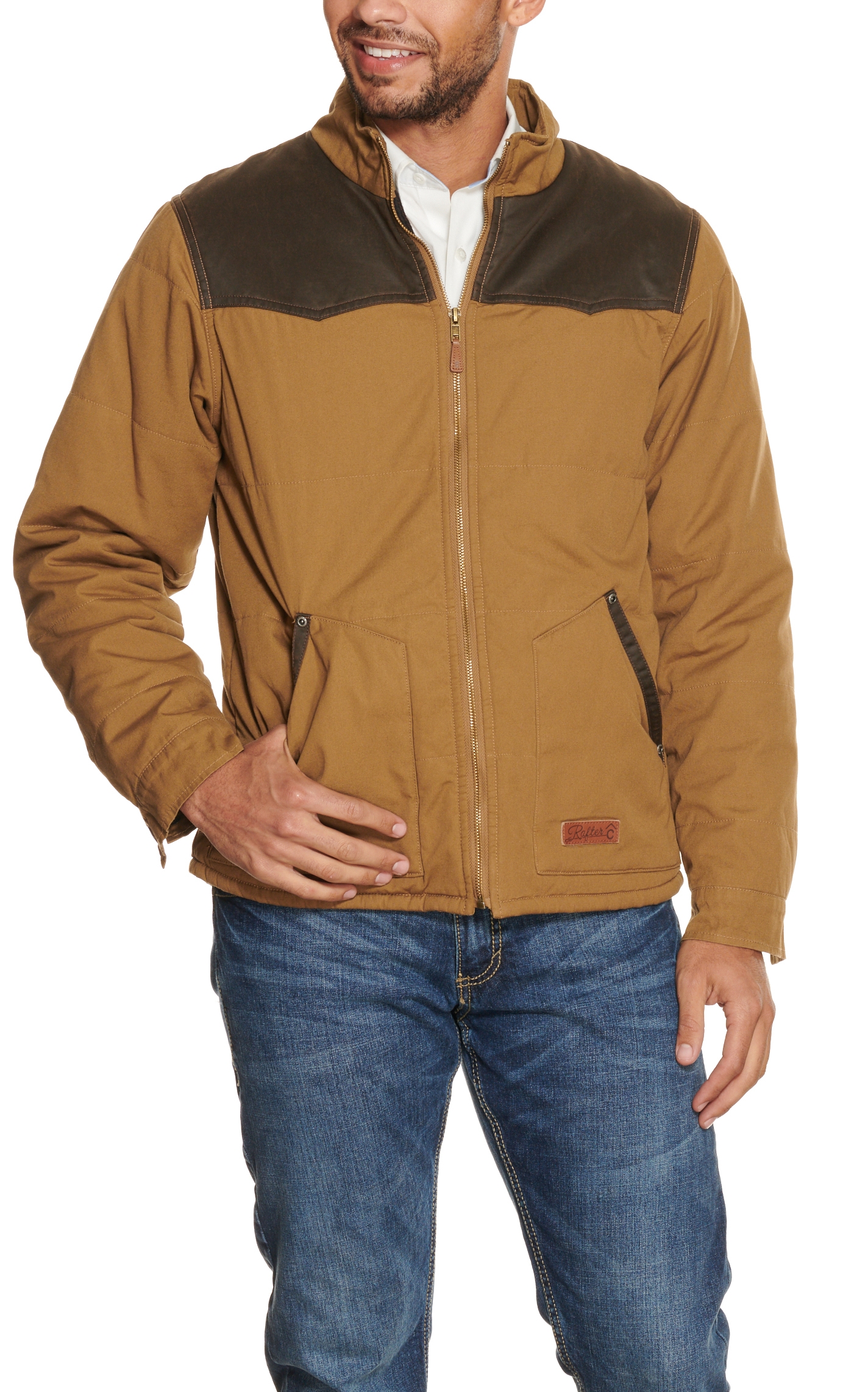 Rafter C Men's Camel Canvas and Chocolate Brown Faux Oilskin Western Jacket - Big & Tall - Image 2