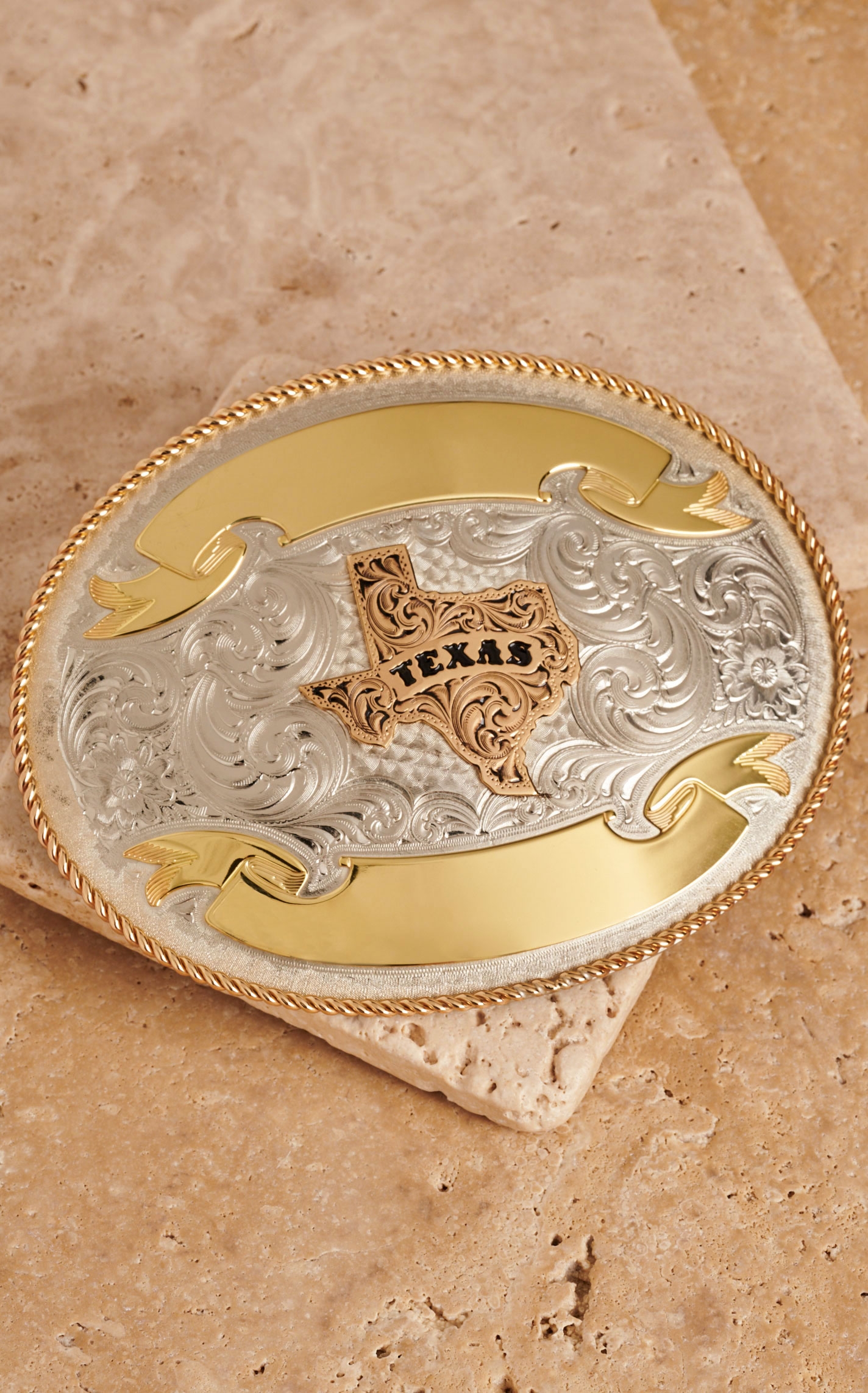 Montana Silversmiths German Silver Texas Trophy Belt Buckle - Image 1