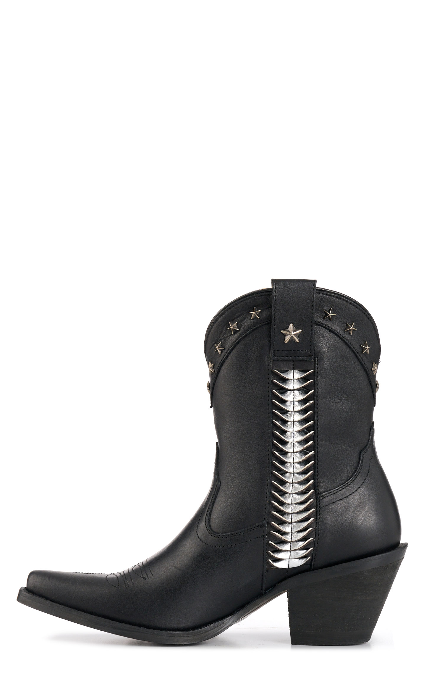 Rockin C Women’s Black with Silver Braiding Snip Toe Booties - Image 1
