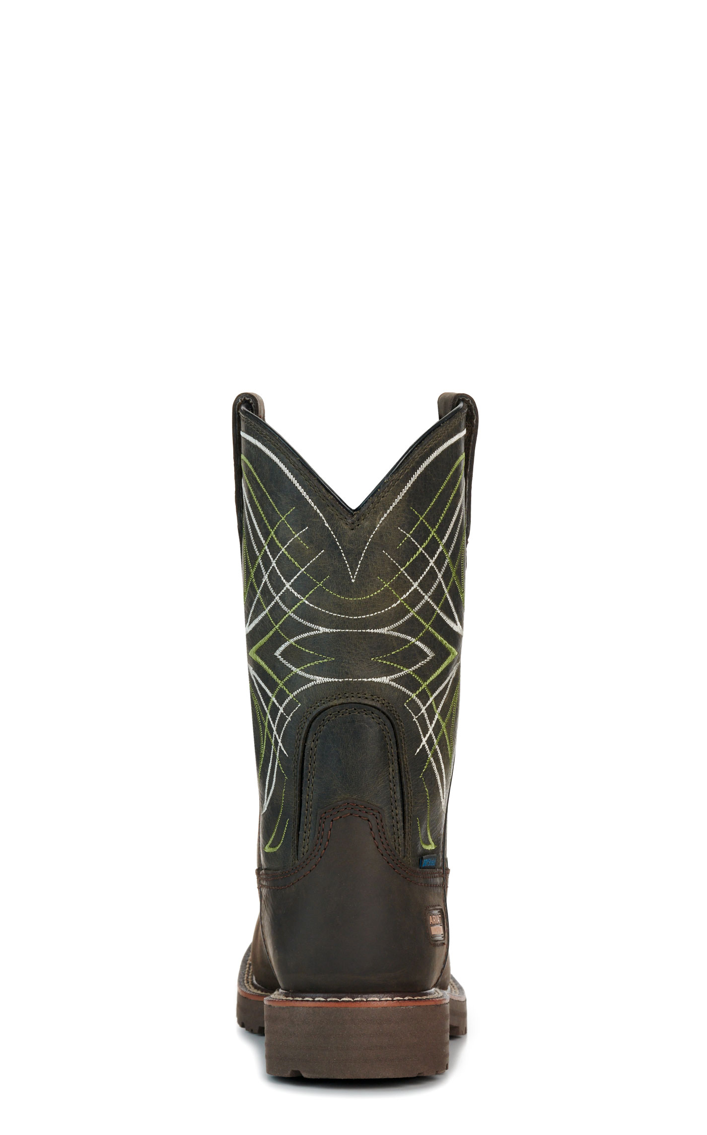 Ariat Men’s Dark Brown and Moss Green Activator Waterproof Wide Square Steel Toe Work Boots - Image 1