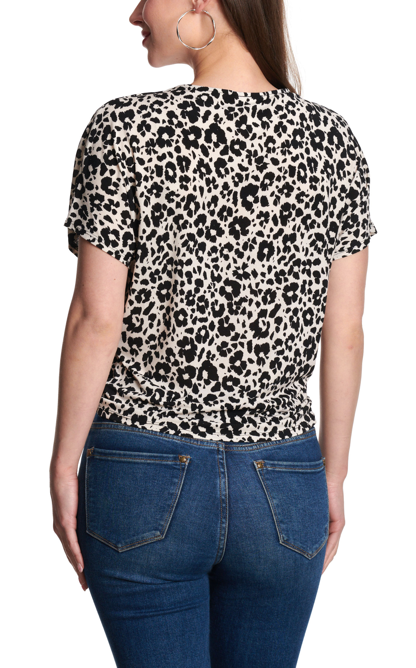 R. Rouge Women's Black & White Leopard Print Twist-Front Top - Image 1