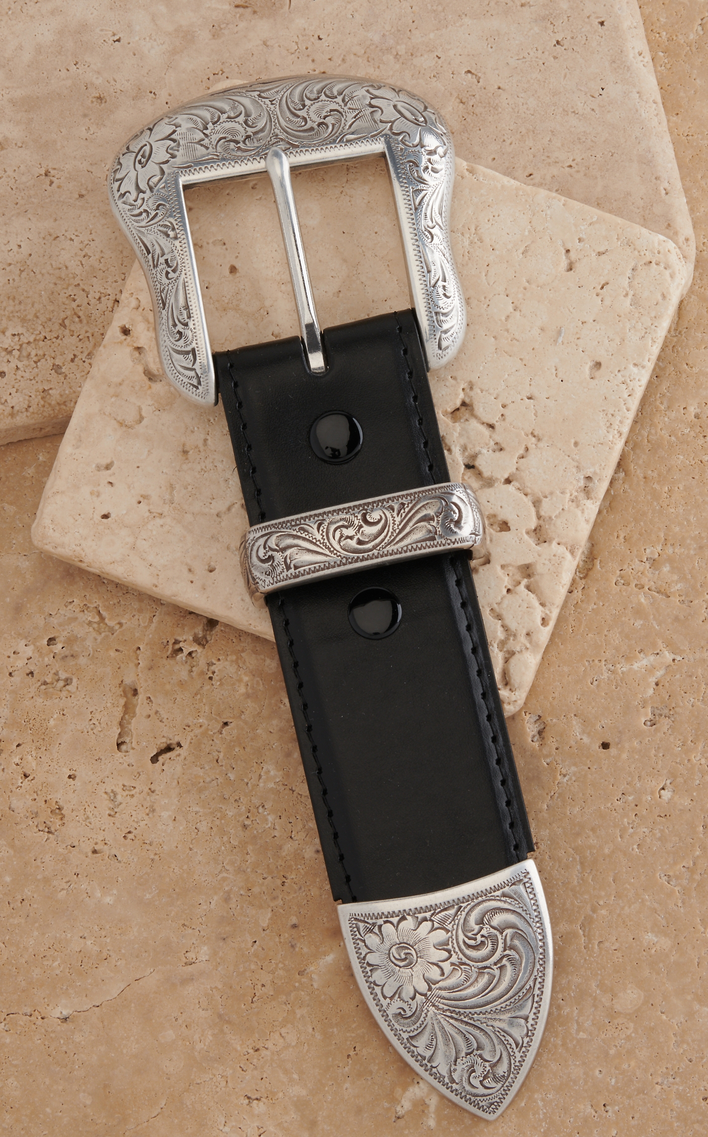 AndWest Silver Western Floral Engraved 3pc 1 1/2 Buckle Set - Image 1