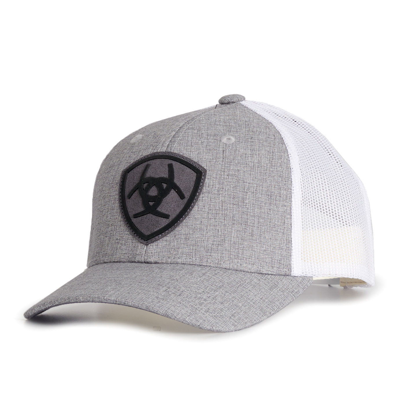 Ariat Kids’ Gray and White Curved Bill Shield Logo Patch Cap - Image 1