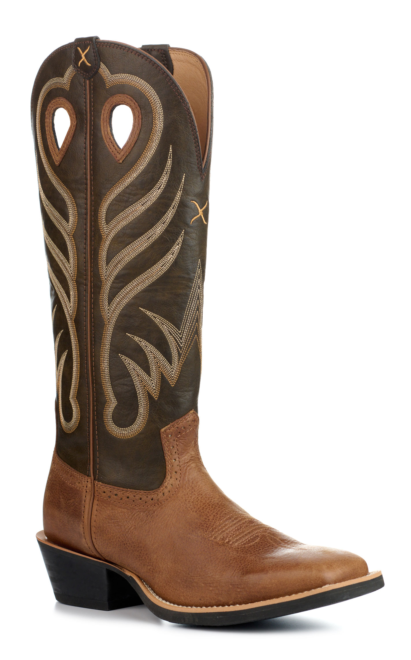 Twisted X Men's Burnt Olive and Buff Tan Wide Square Toe Buckaroo Cowboy Boots - Image 1