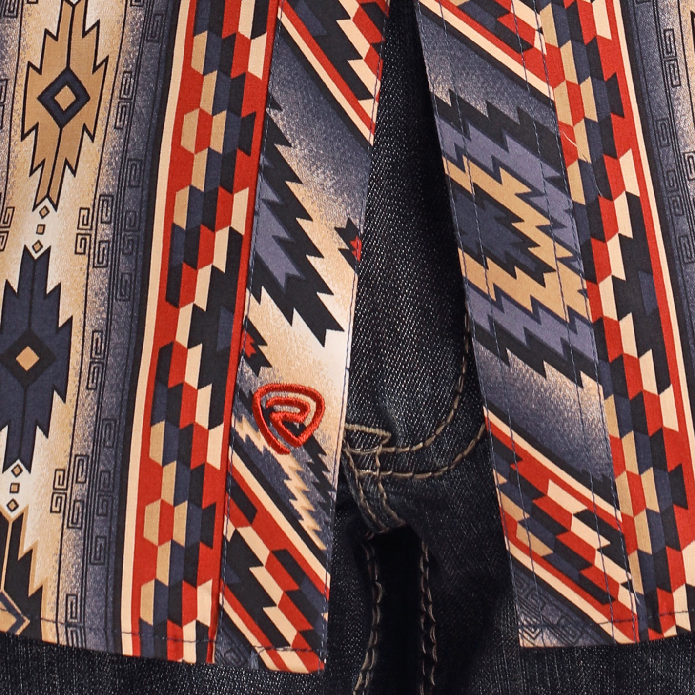 Rock & Roll Denim Men's Navy Sand & Rust Aztec Western Shirt - Image 1