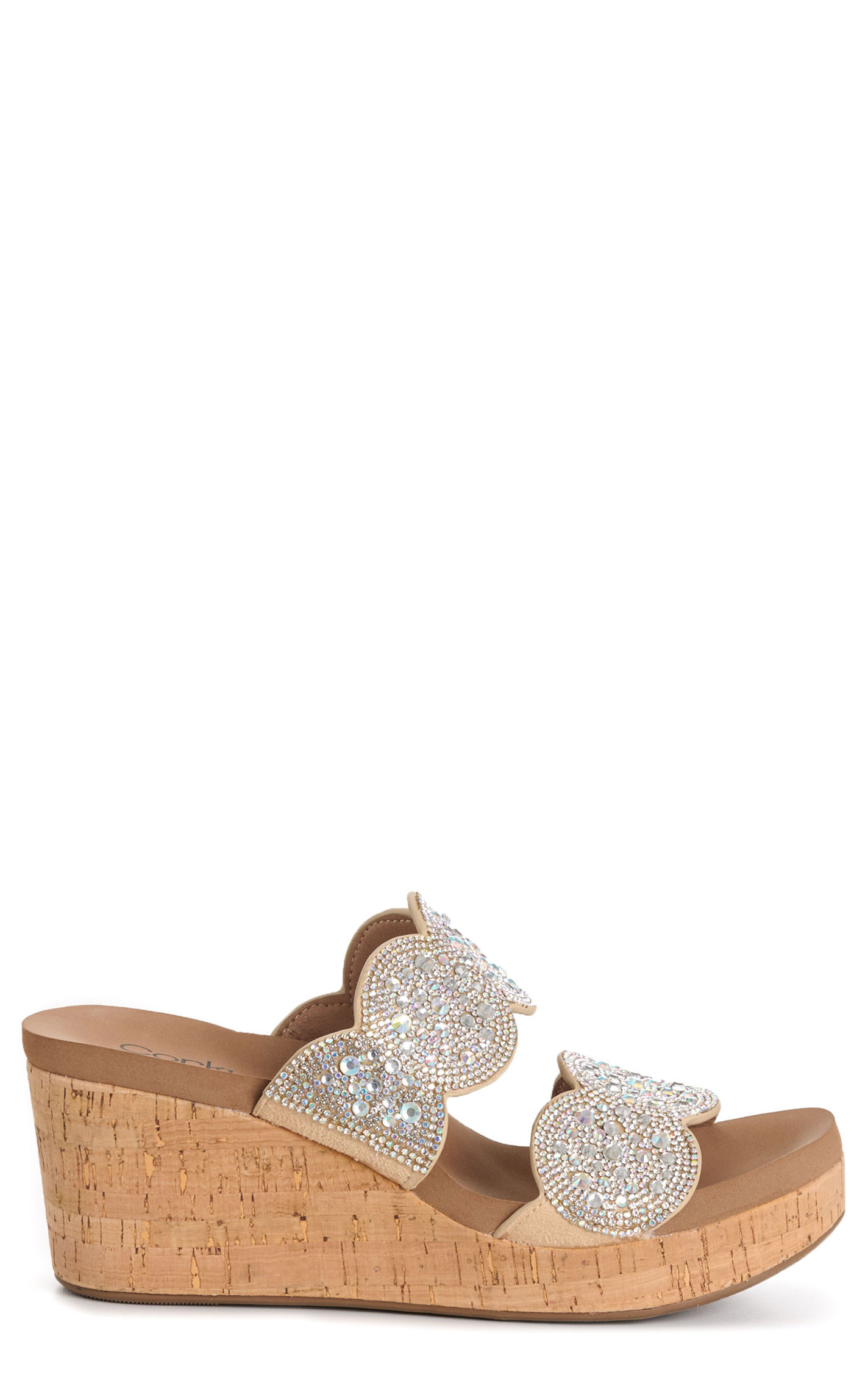 Corky’s Women’s Clear Rhinestone Make A Toast Bling Wedge Slide Sandal - Image 1