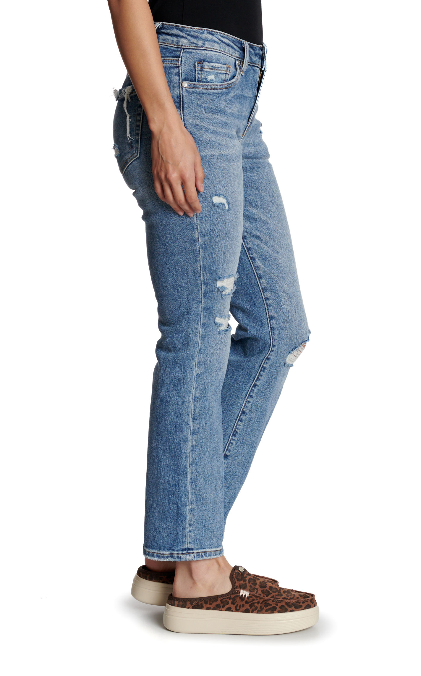 Rockin’ C Women’s Light Wash Straight Distressed Cropped Mid Rise Jeans - Image 1