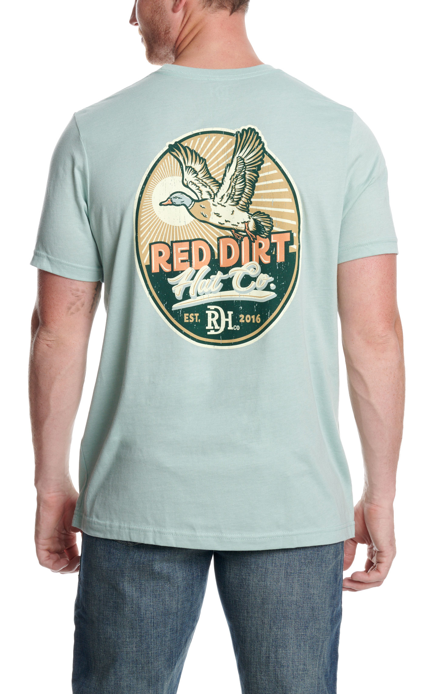 Red Dirt Hat Co. Men's Big Duck Energy Dusty Blue Graphic T-Shirt - Image 1