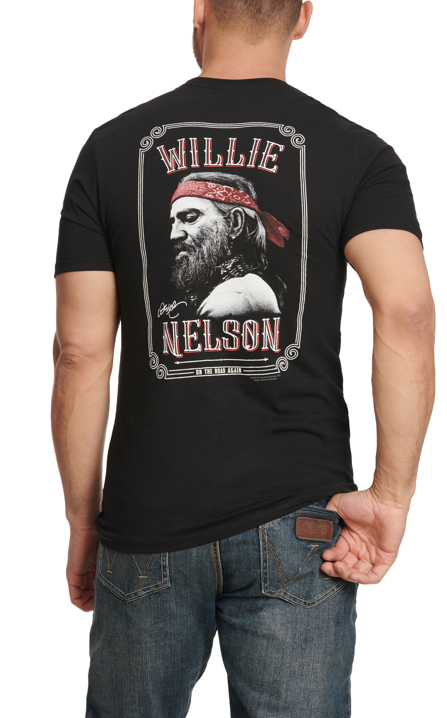 JedCo Men's Black On the Road Again Willie Nelson Graphic T-Shirt - Image 1