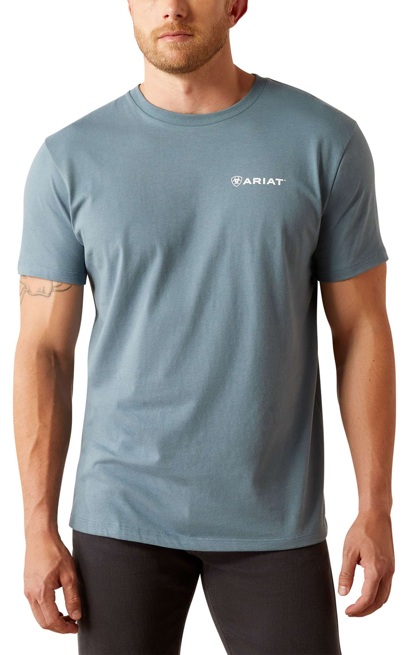 Ariat Men's Stone Blue Eagle Rock Aztec Logo Graphic T-Shirt - Image 1