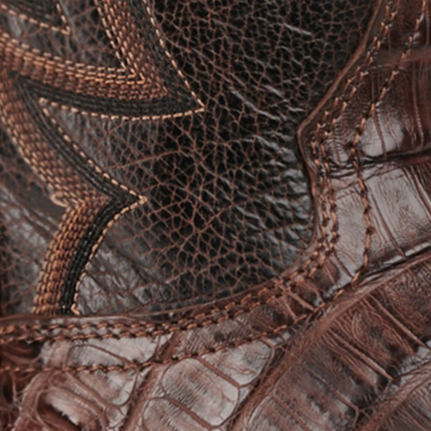 Cavender's Men's Chocolate and Cigar Caiman Tail Wide Square Toe Exotic Cowboy Boot - Image 1