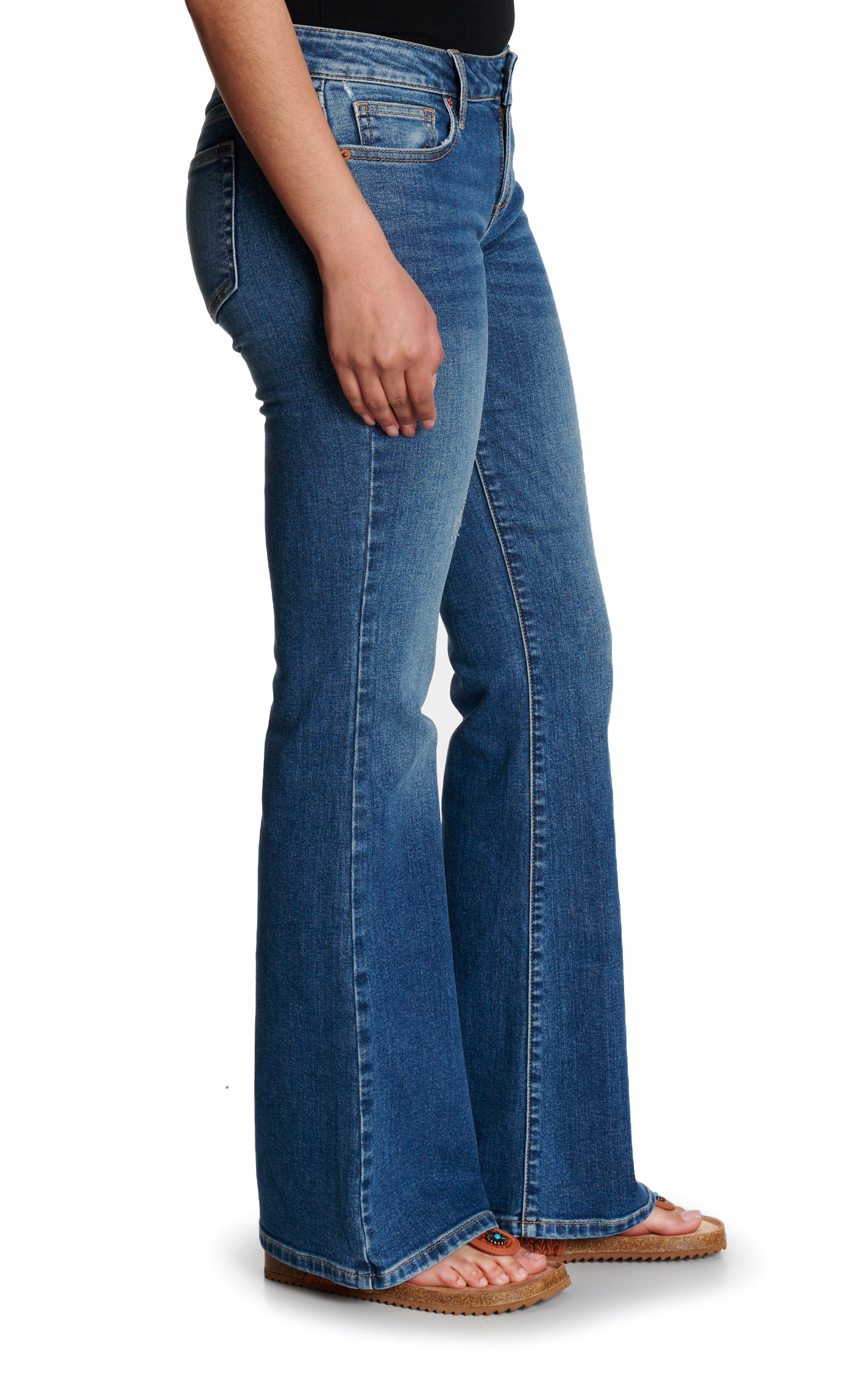 Sneak Peek Women's Medium Wash Low Rise Flare Jeans - Image 1