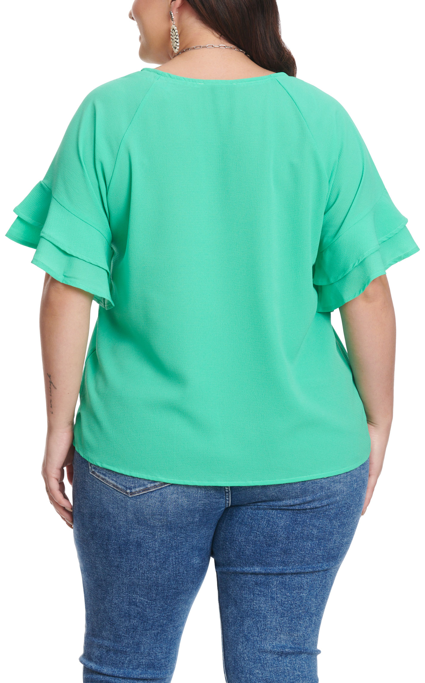 Umgee Women's Green Ruffled Sleeve Top - Plus Sizes - Image 1