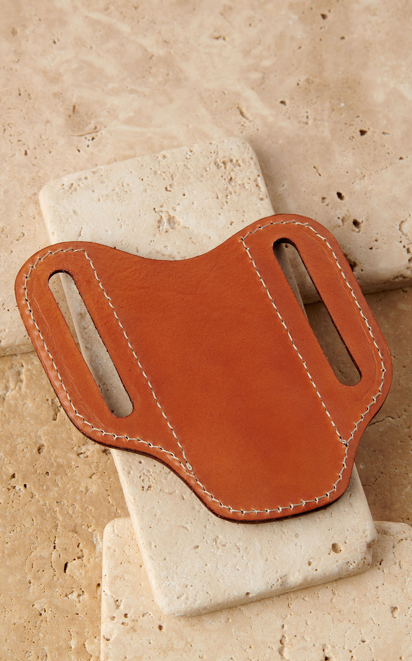 Red Dirt Hat Co. Genuine Leather Checkerboard and Desert Logo Scene Pancake Knife Sheath - Image 1