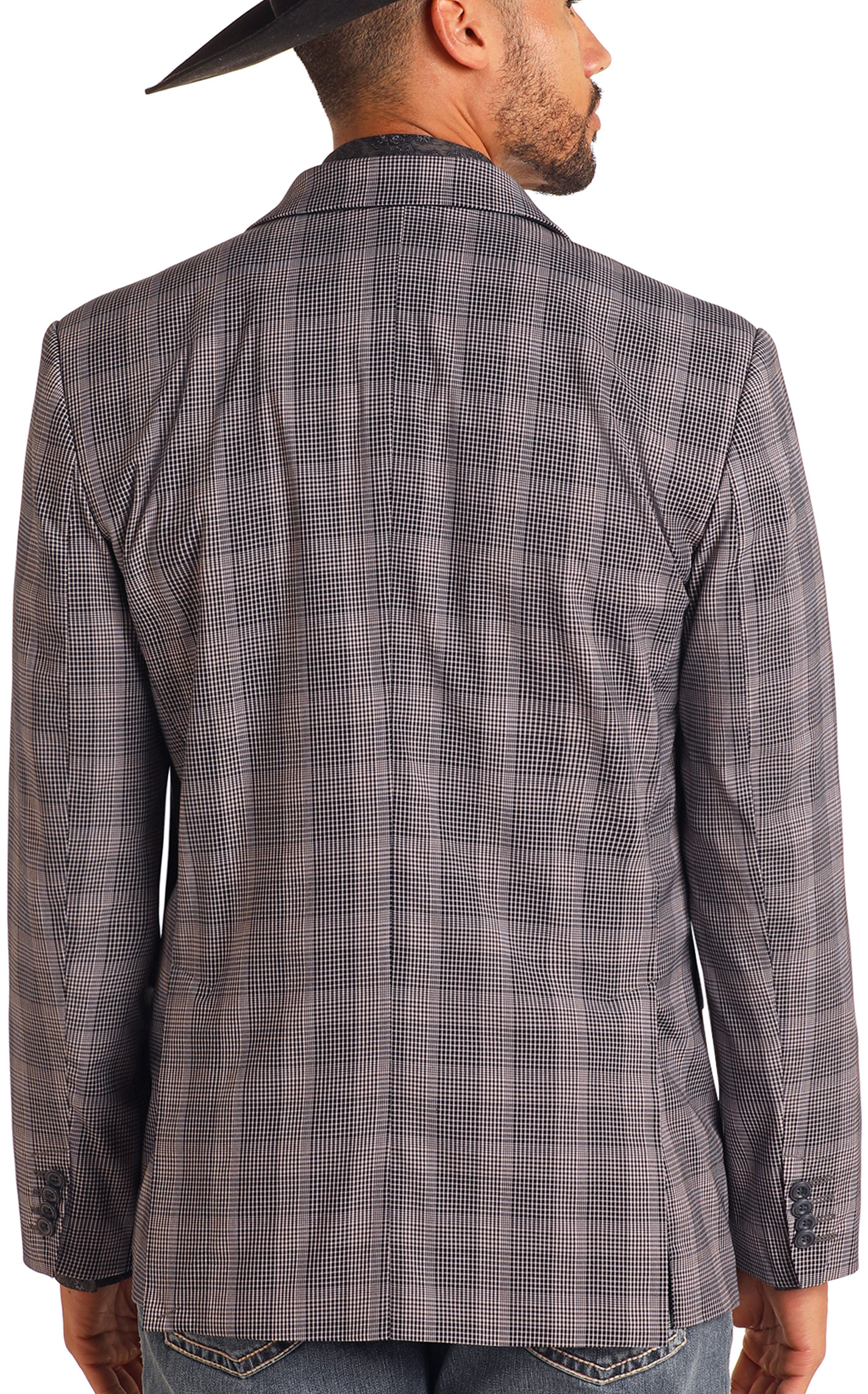 Rock & Roll Denim Men's Gray Large Plaid Sports Coat - Image 1