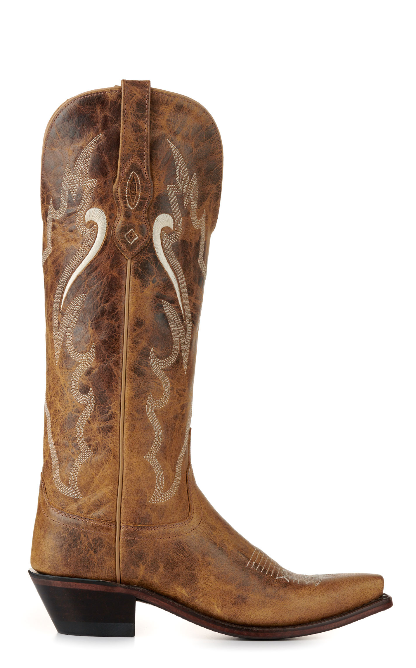 Old West Women's Burnt Tan Snip Toe Tall Cowboy Boots - Image 1