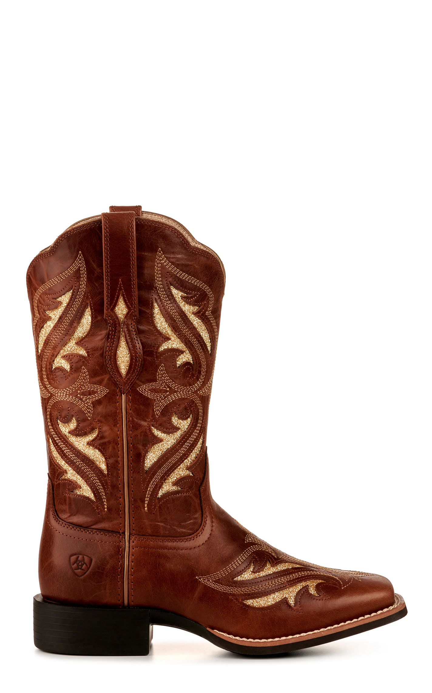 Ariat Women's Round Up Bliss Midday Tan with Glitter Inlay Wide Square Toe Cowboy Boots - Image 1