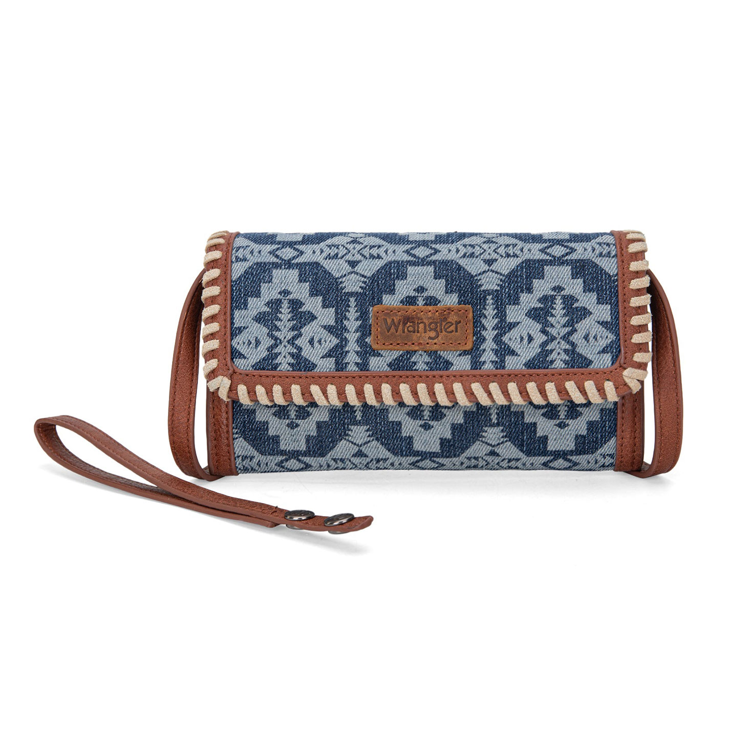 Wrangler Aztec Denim Whipstitch Crossbody Wallet - Image 1