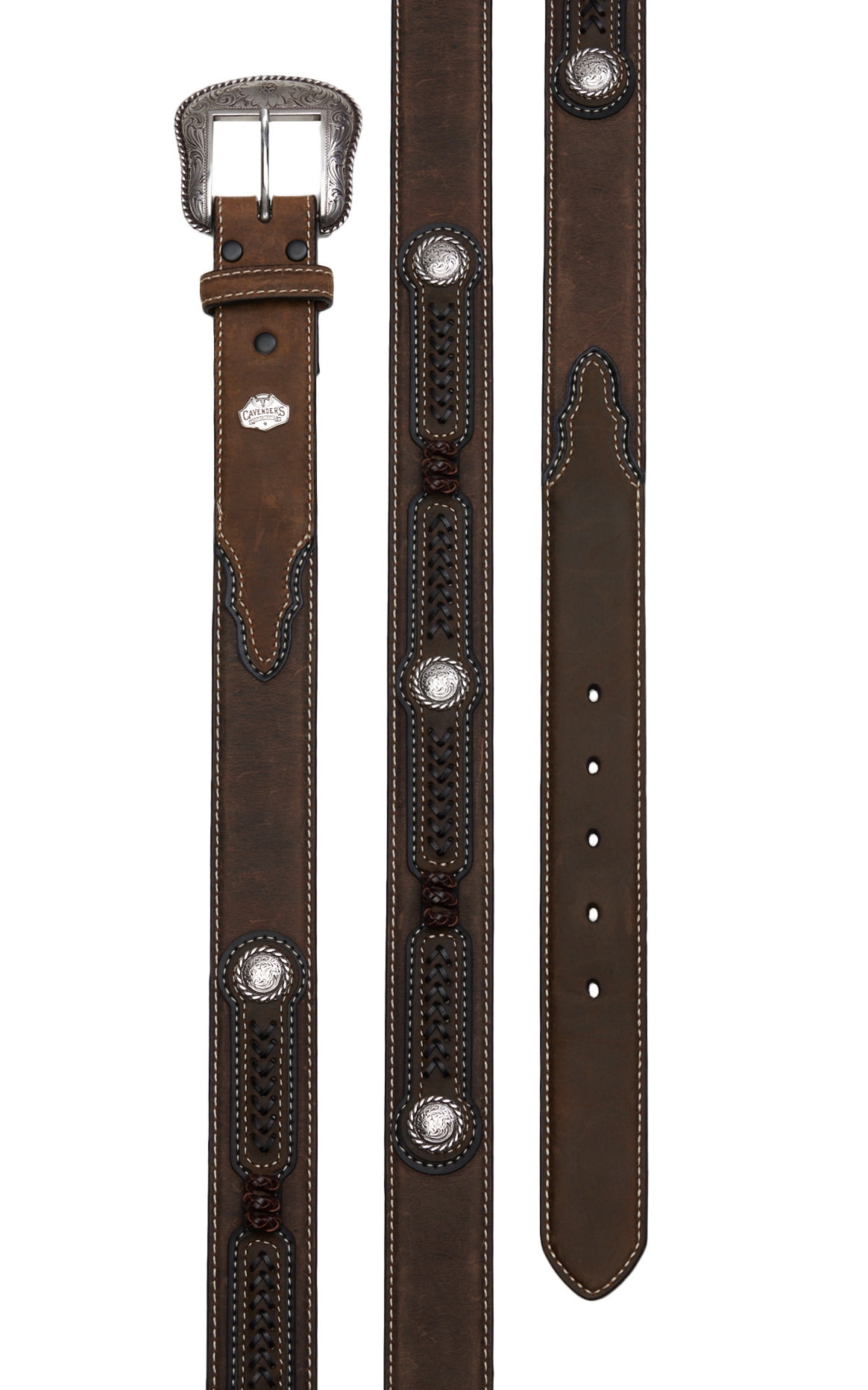 Cavender's Men's Brown with Chocolate Lacing and Conchos Western Belt - Image 1