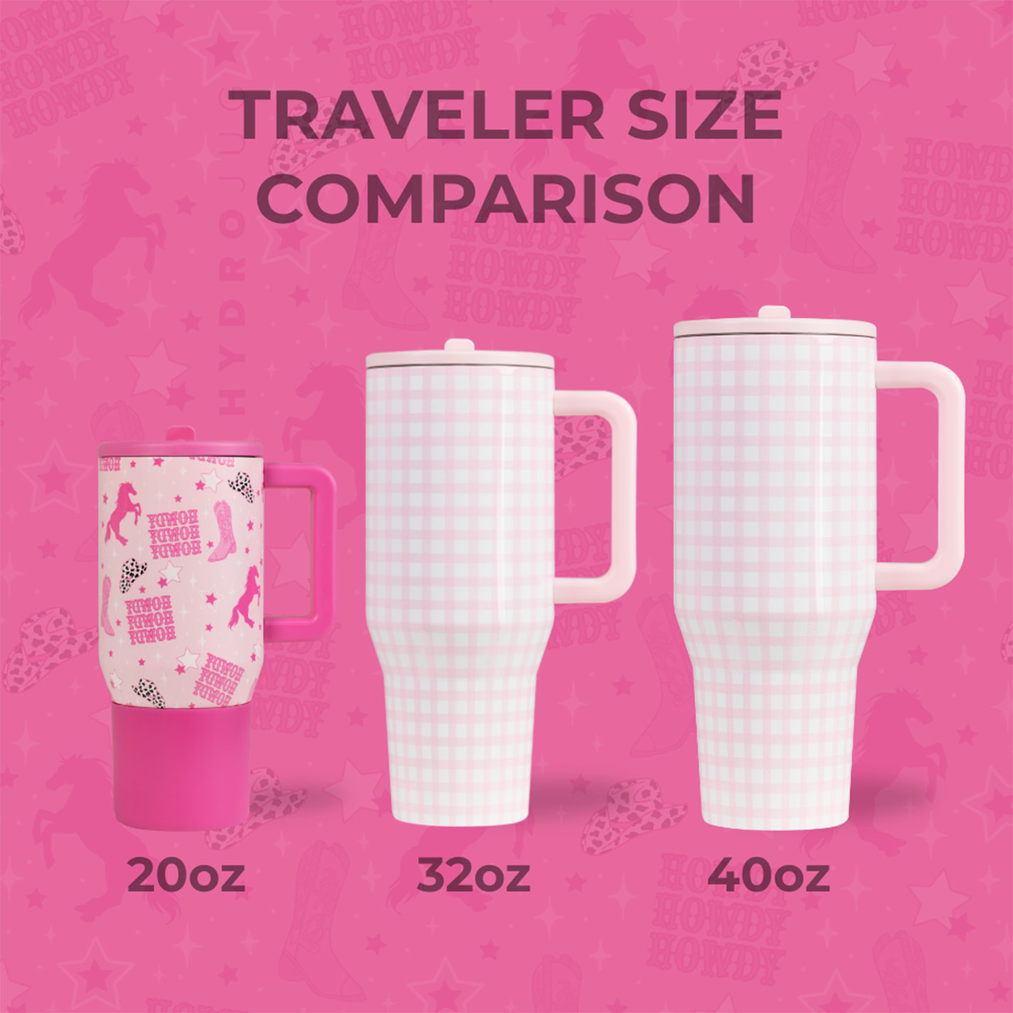 HydroJug Hot Pink Cowgirl 20 oz Traveler Insulated Mug - Image 1