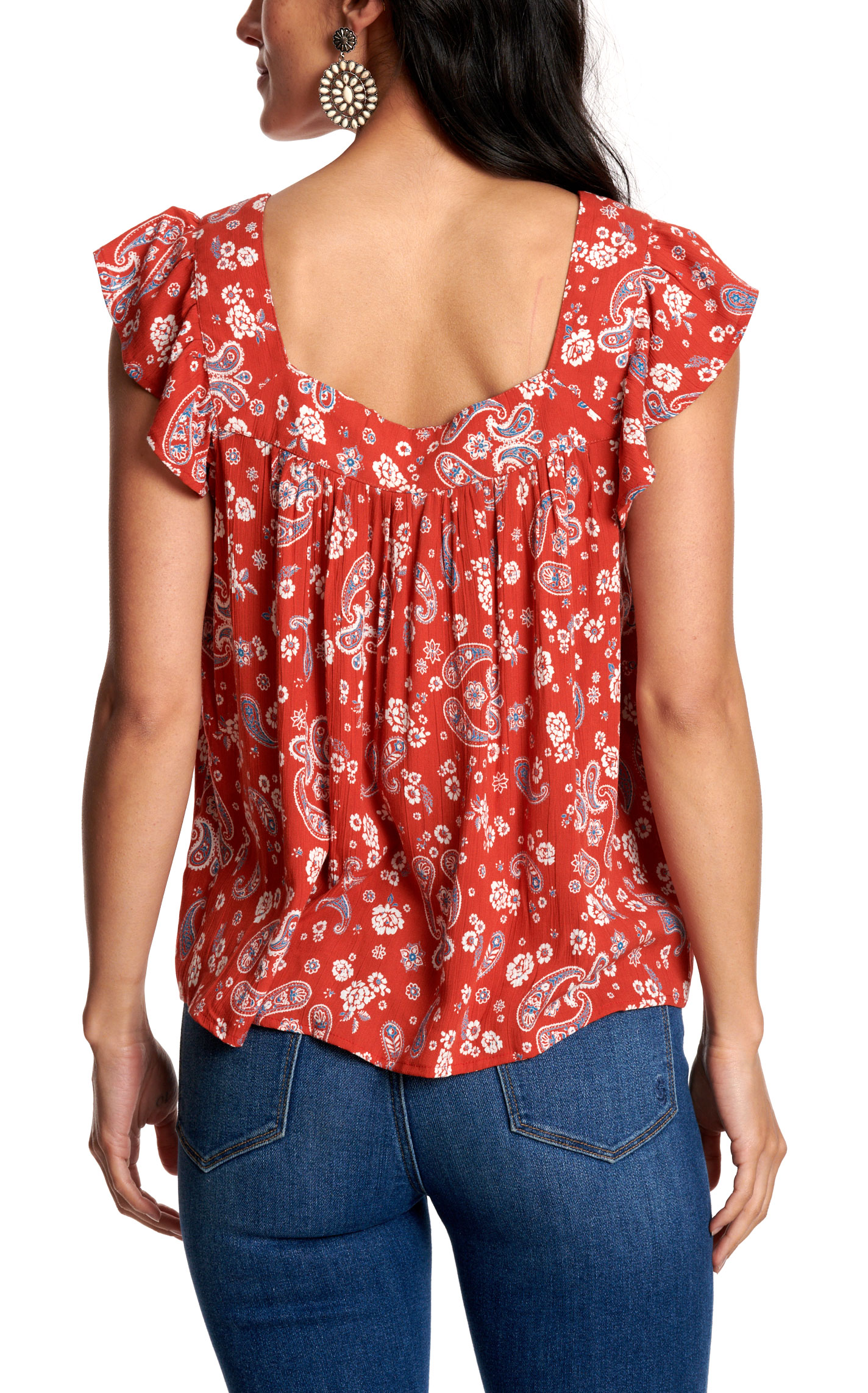 Rockin' C Women's Red Floral Bandana Print Top  - Image 1