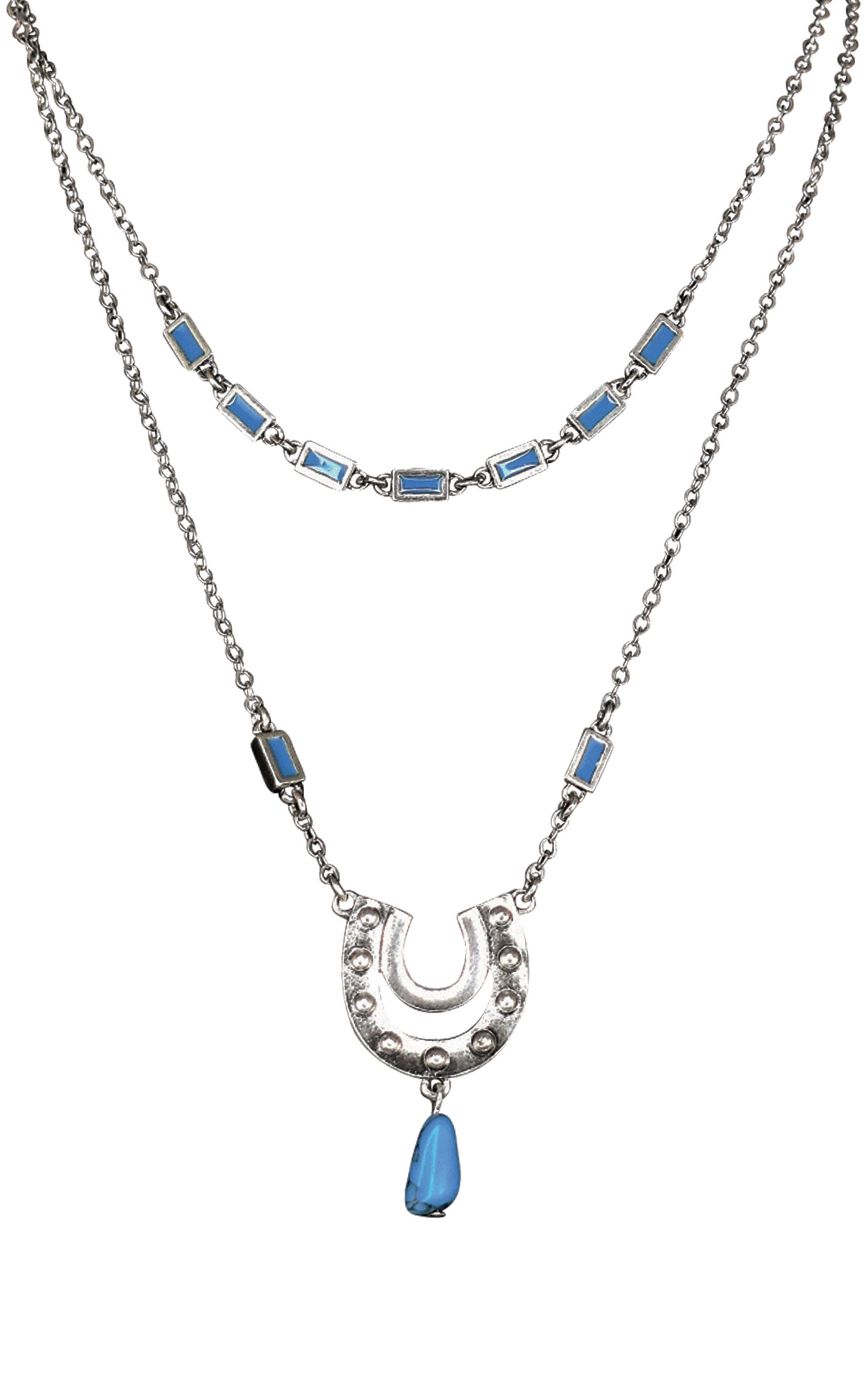 Justin Silver & Blue Double Strand Horseshoe Necklace - Image 1