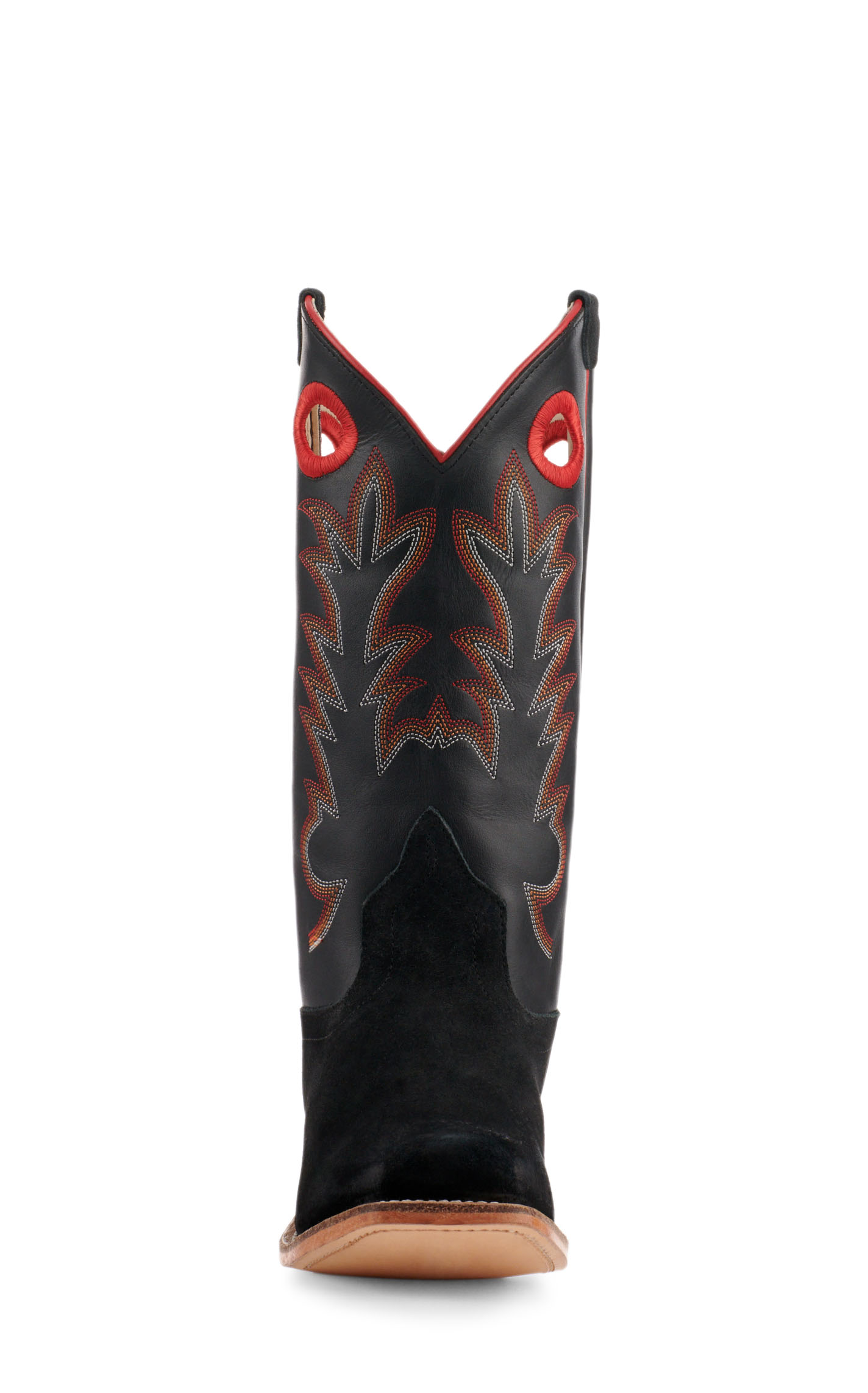 Old West Youth Black with Black Suede Square Toe Cowboy Boots - Image 1