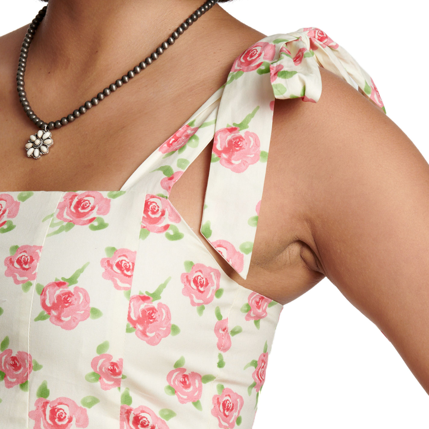HYFVE Women's Cream & Pink Floral Print Tie Shoulder Dress - Image 1