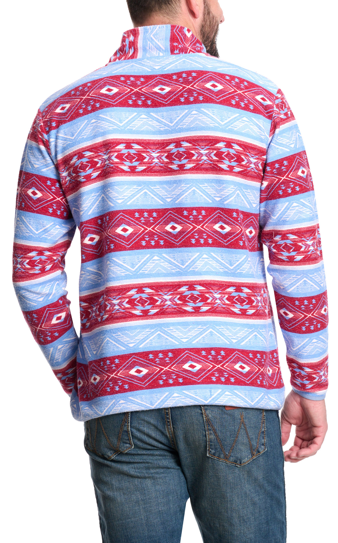 Rafter C Men's Red Dirt Collection Cherry & Sky Aztec 1/4 Zip Pullover - Image 1