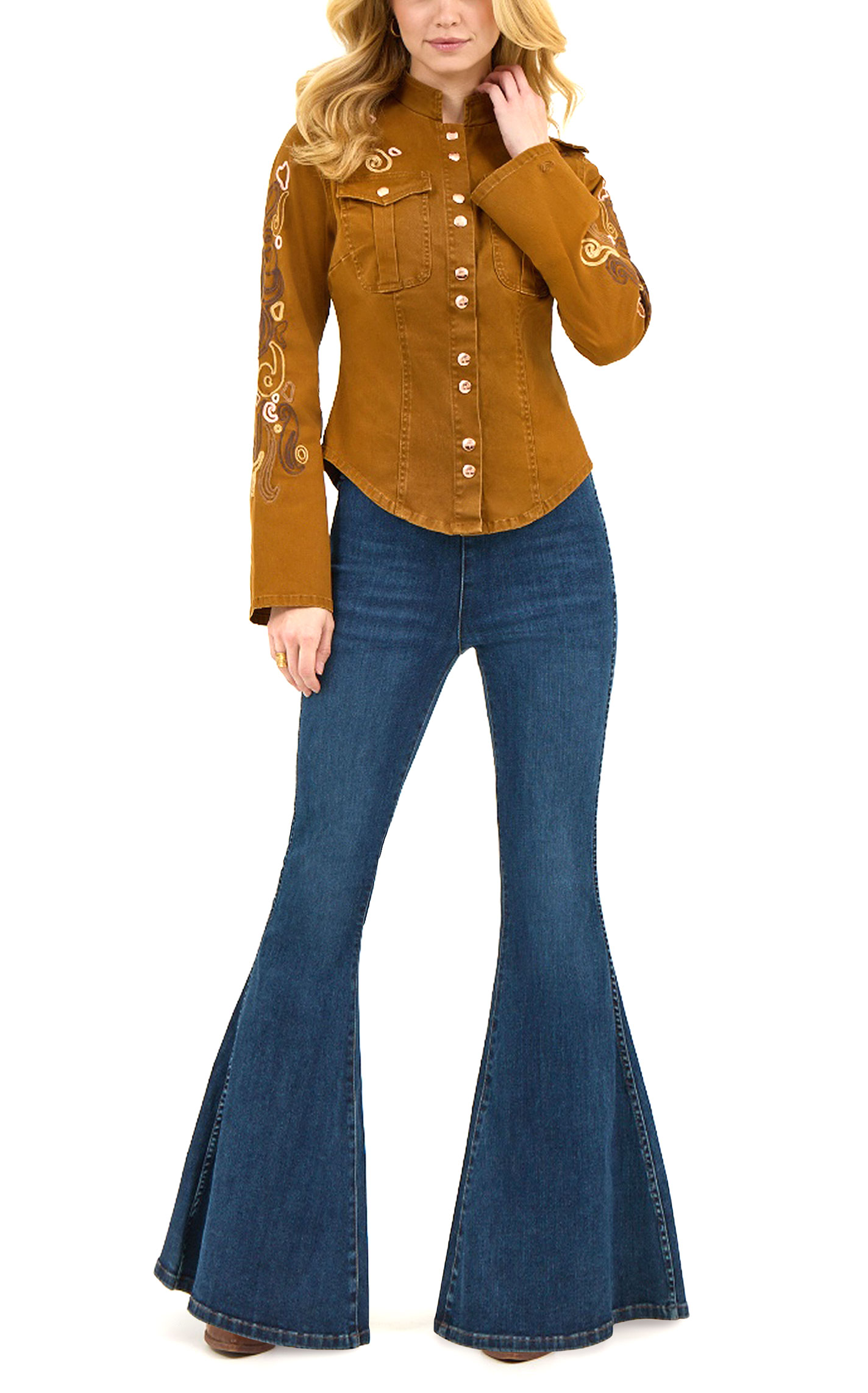 Wrangler X Lainey Wilson Women's Caramel Embroidered Shacket - Image 1