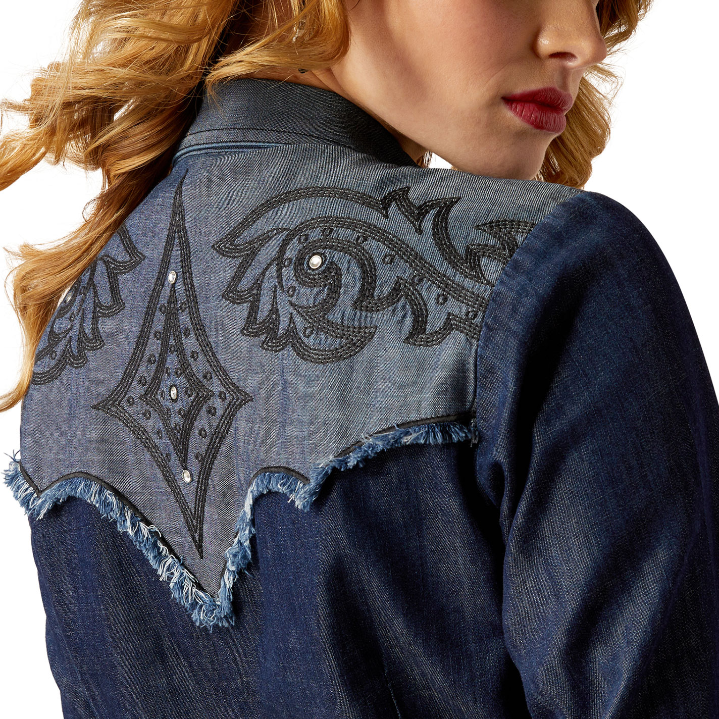 Ariat Women's Dark & Light Denim Embroidered Western Shirt - Image 1